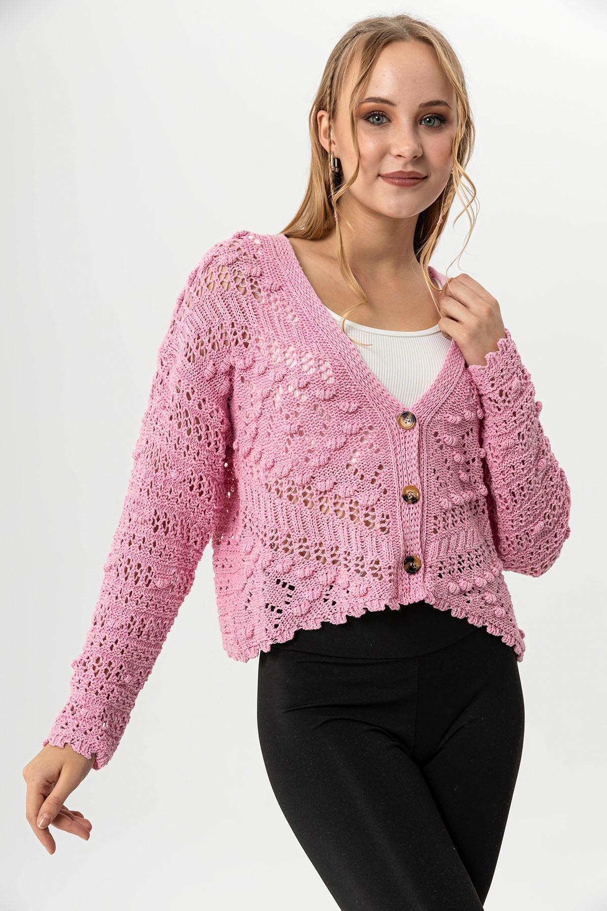 Kadın Ajurlu Crop Triko Hırka 235226 -