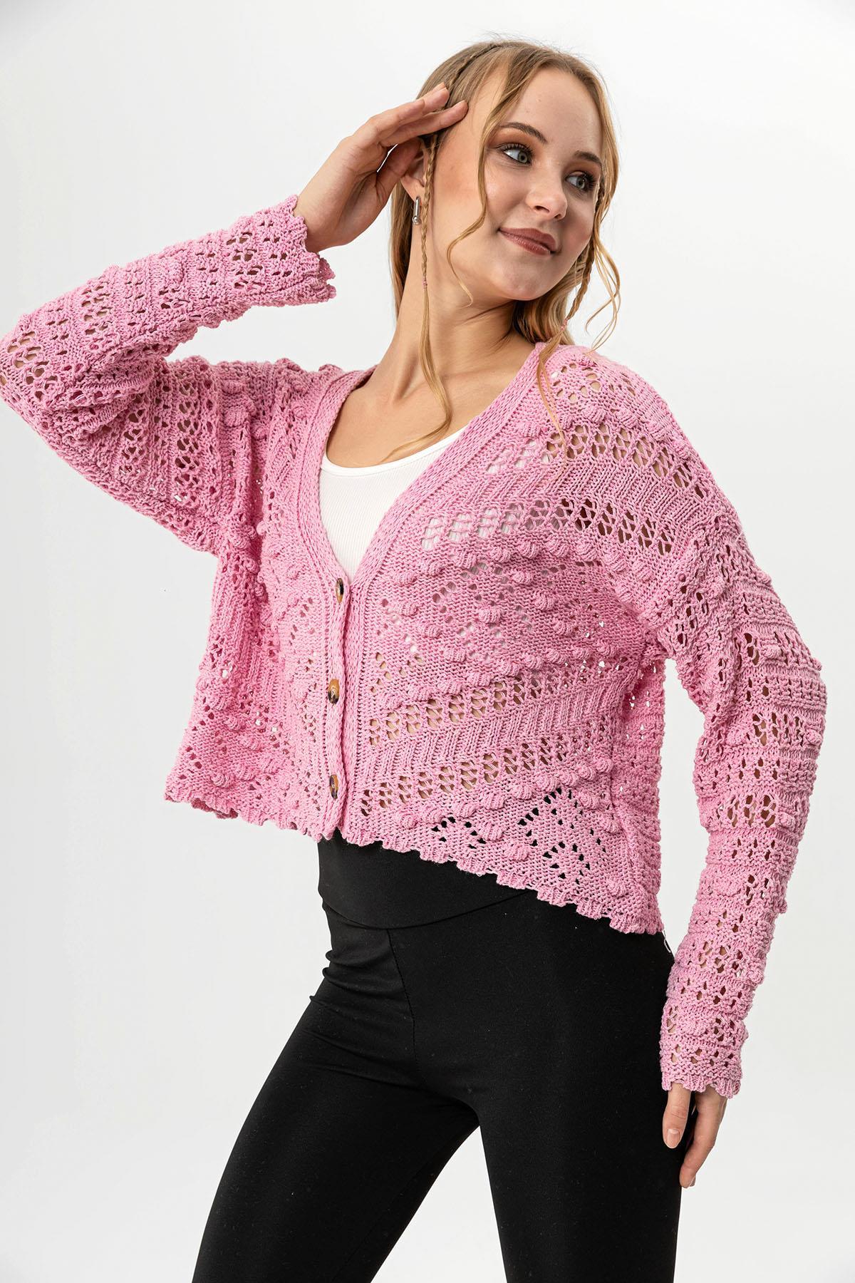 Kadın Ajurlu Crop Triko Hırka 235226 -