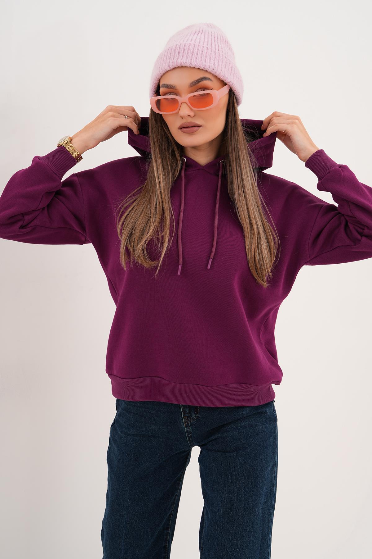 Kadın Arkası Baskılı Kapüşonlu Üç İplik Sweatshirt  255389 -