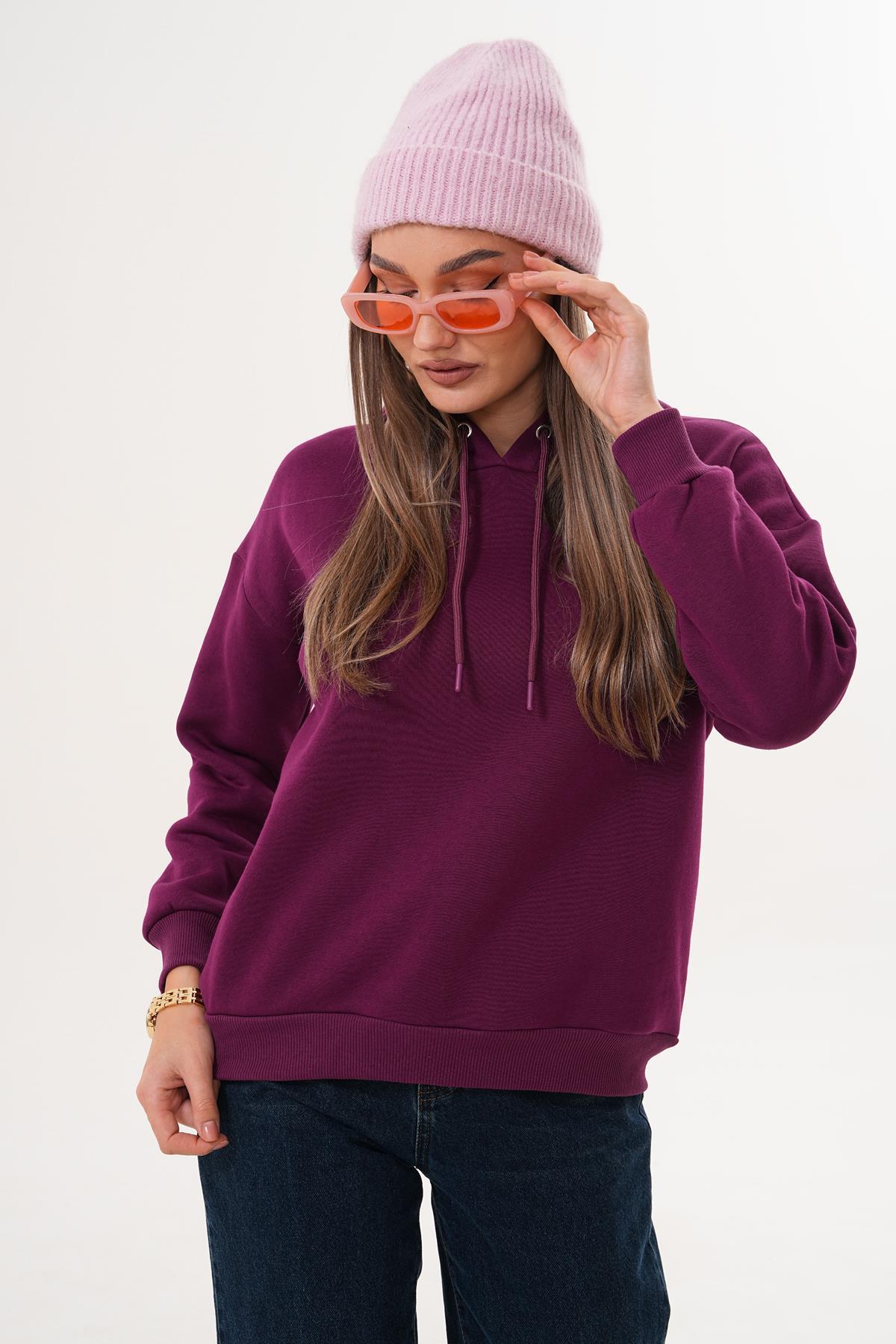 Kadın Arkası Baskılı Kapüşonlu Üç İplik Sweatshirt  255389 -