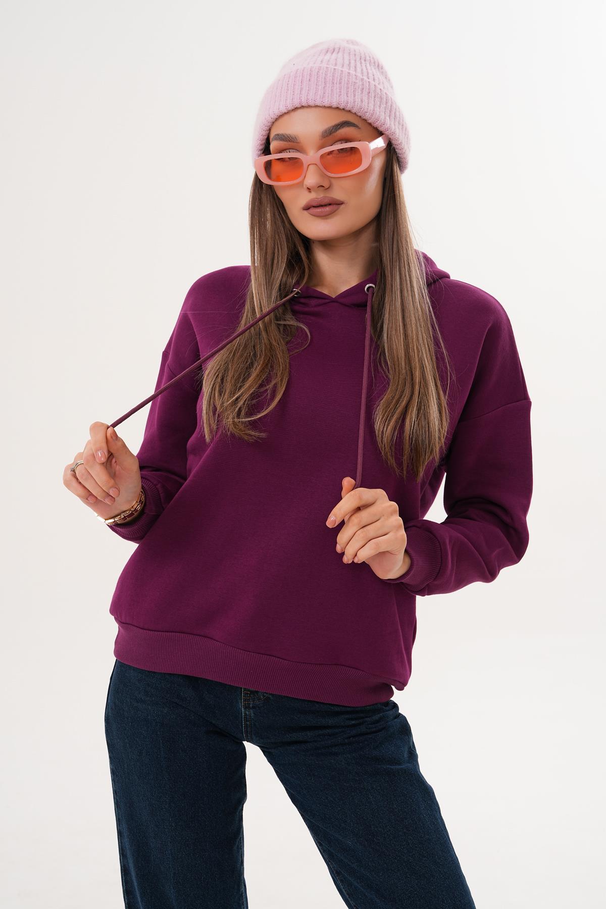 Kadın Arkası Baskılı Kapüşonlu Üç İplik Sweatshirt  255389 -