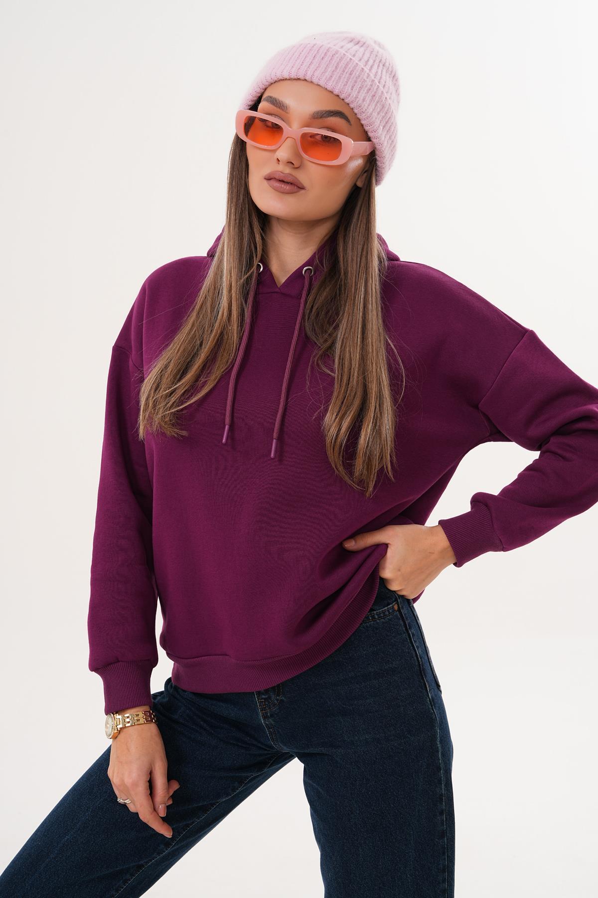 Kadın Arkası Baskılı Kapüşonlu Üç İplik Sweatshirt  255389 -