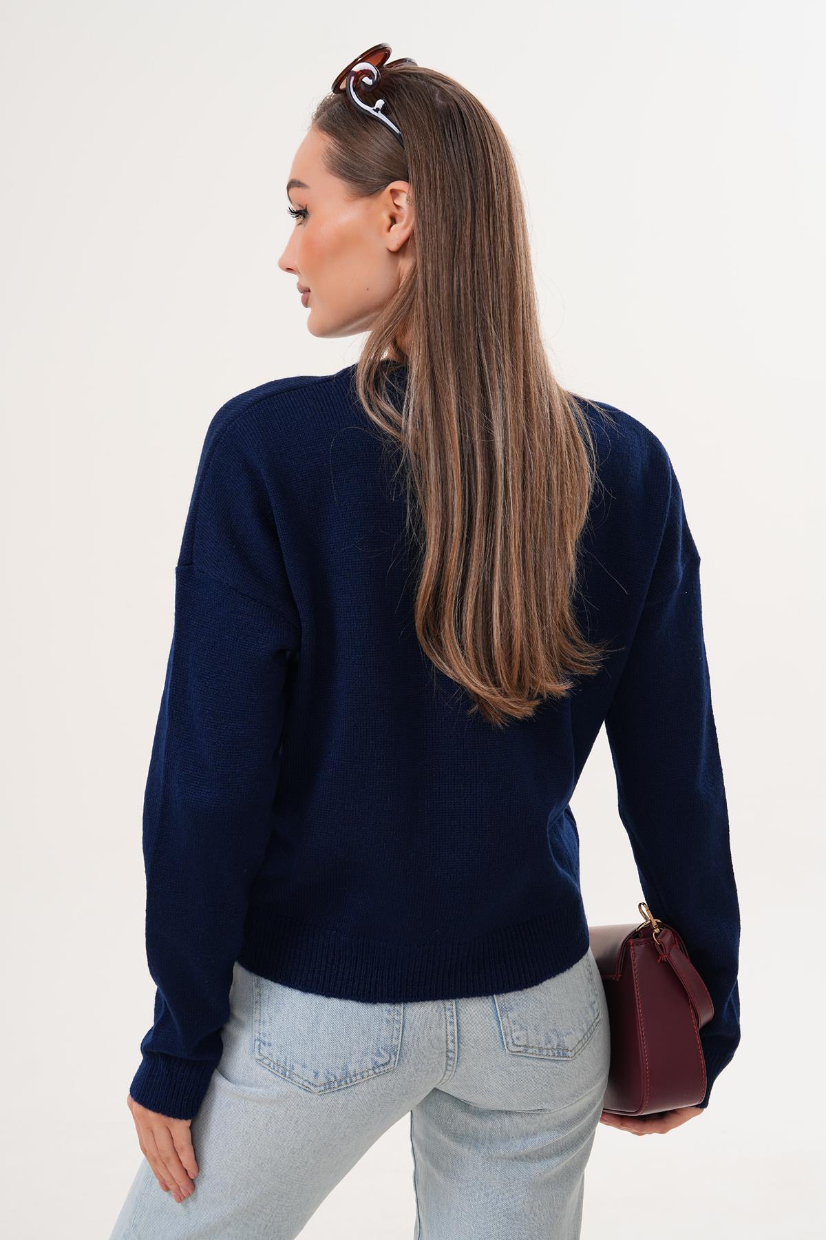 Kadın Ayıcık Nakışlı Şardonlu Triko Örme Kazak 255192 -