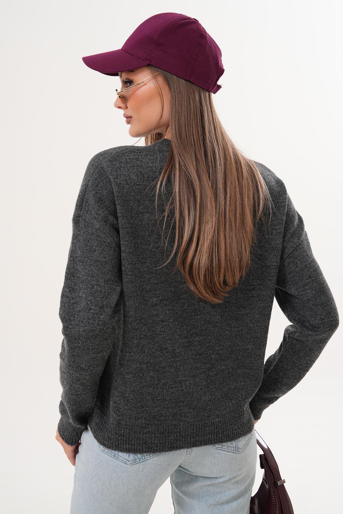 Kadın Ayıcık Nakışlı Şardonlu Triko Örme Kazak 255192 -