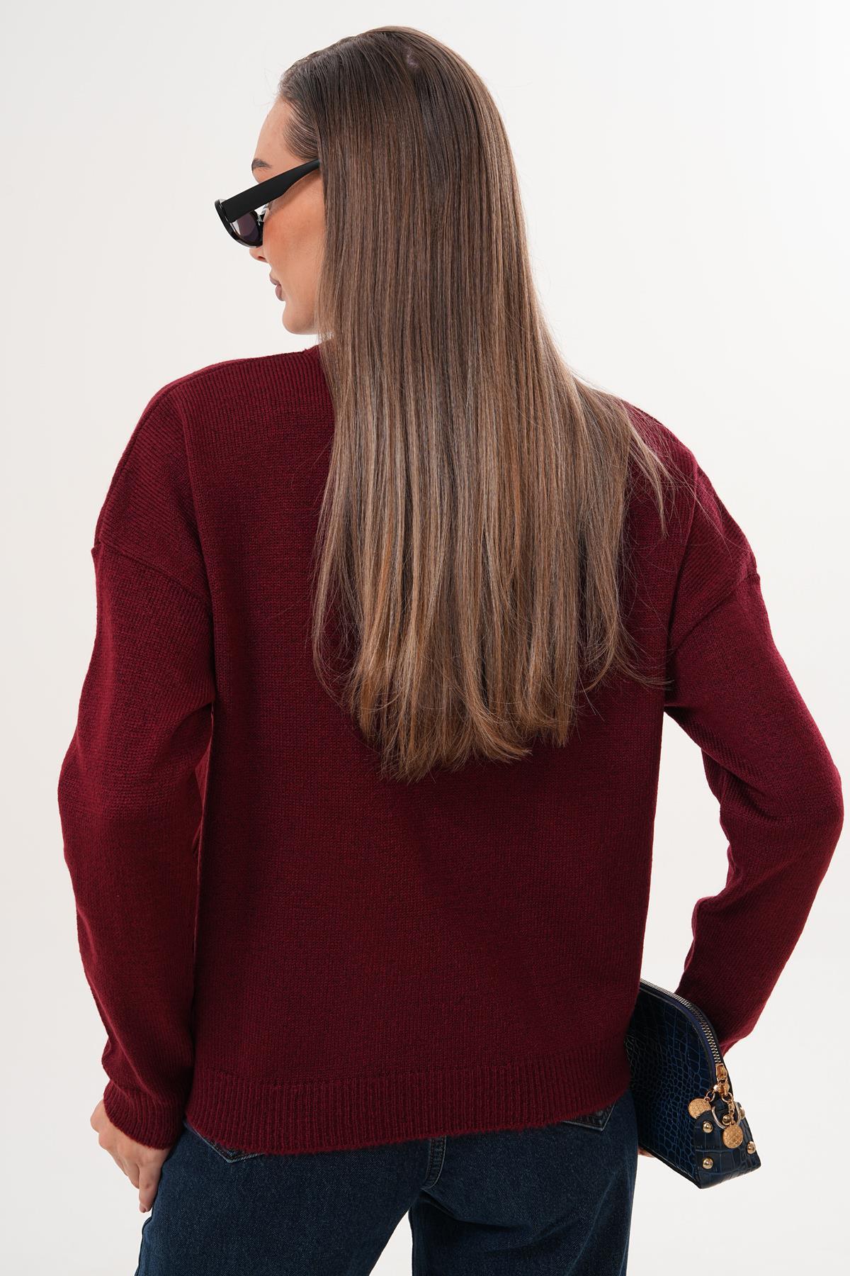 Kadın Ayıcık Nakışlı Şardonlu Triko Örme Kazak 255192 -