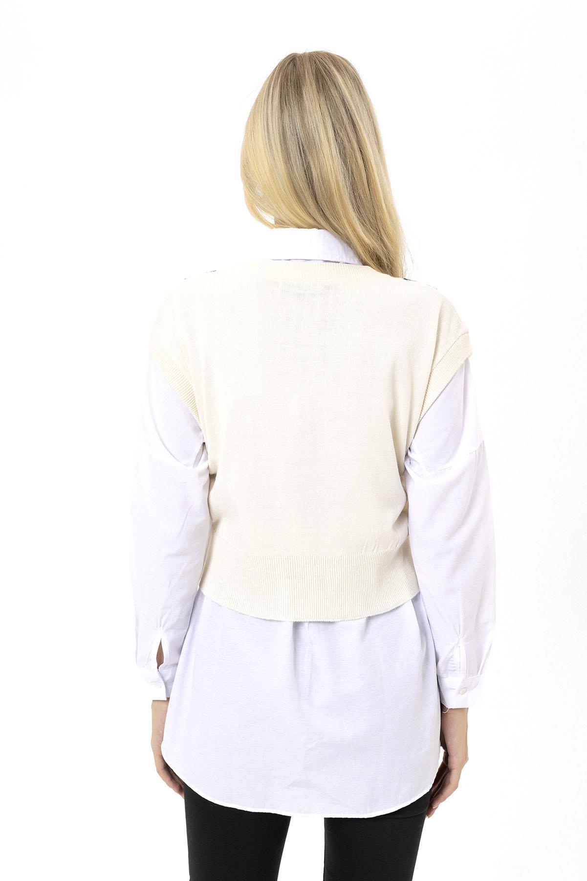 Kadın Baklava Desenli Triko Örme Süveter