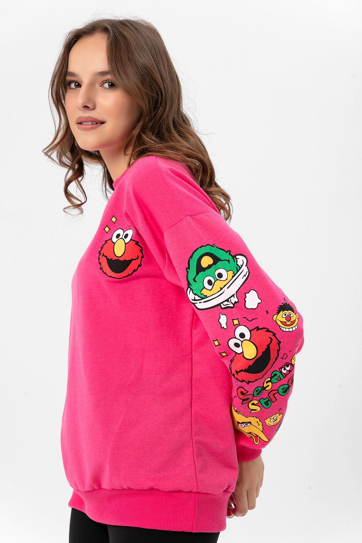 Kadın Baskı Detaylı Bisiklet Yaka Oversize Sweatshirt 245222 -