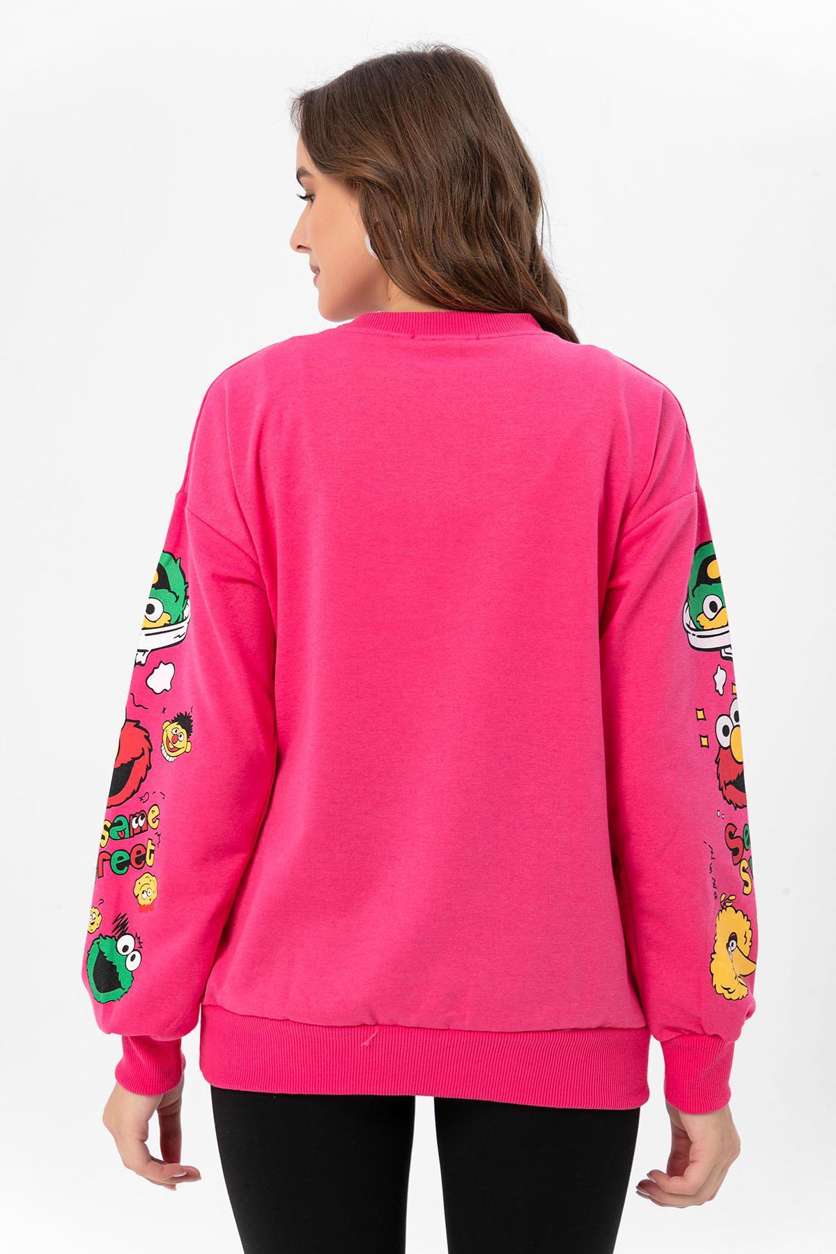 Kadın Baskı Detaylı Bisiklet Yaka Oversize Sweatshirt 245222 -