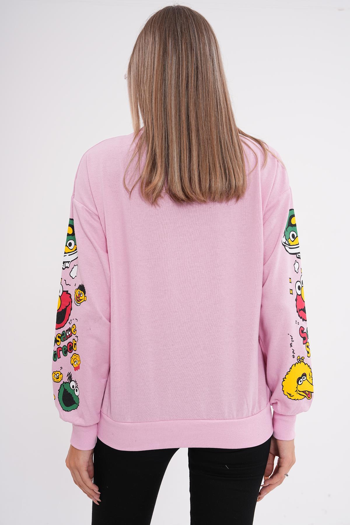 Kadın Baskı Detaylı Bisiklet Yaka Oversize Sweatshirt 245222 -