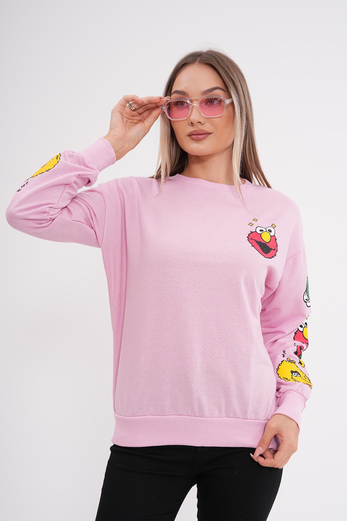 Kadın Baskı Detaylı Bisiklet Yaka Oversize Sweatshirt 245222 -