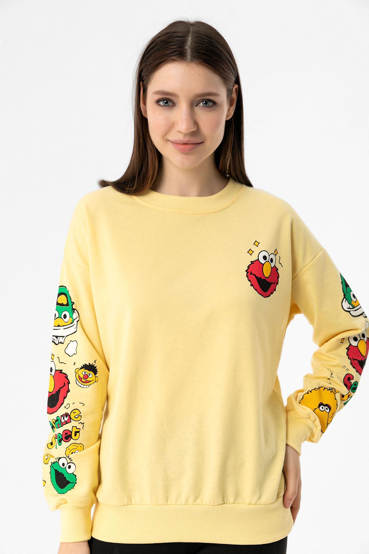 Kadın Baskı Detaylı Bisiklet Yaka Oversize Sweatshirt 245222 -