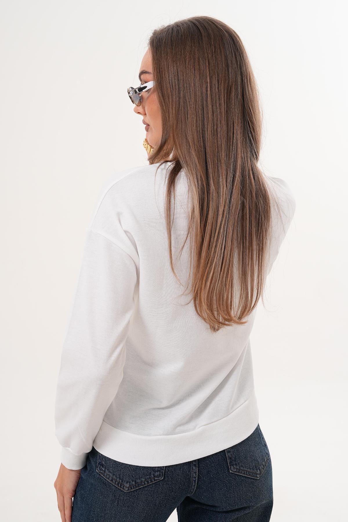 Kadın Baskılı İki İplik Sweatshirt 255329 -