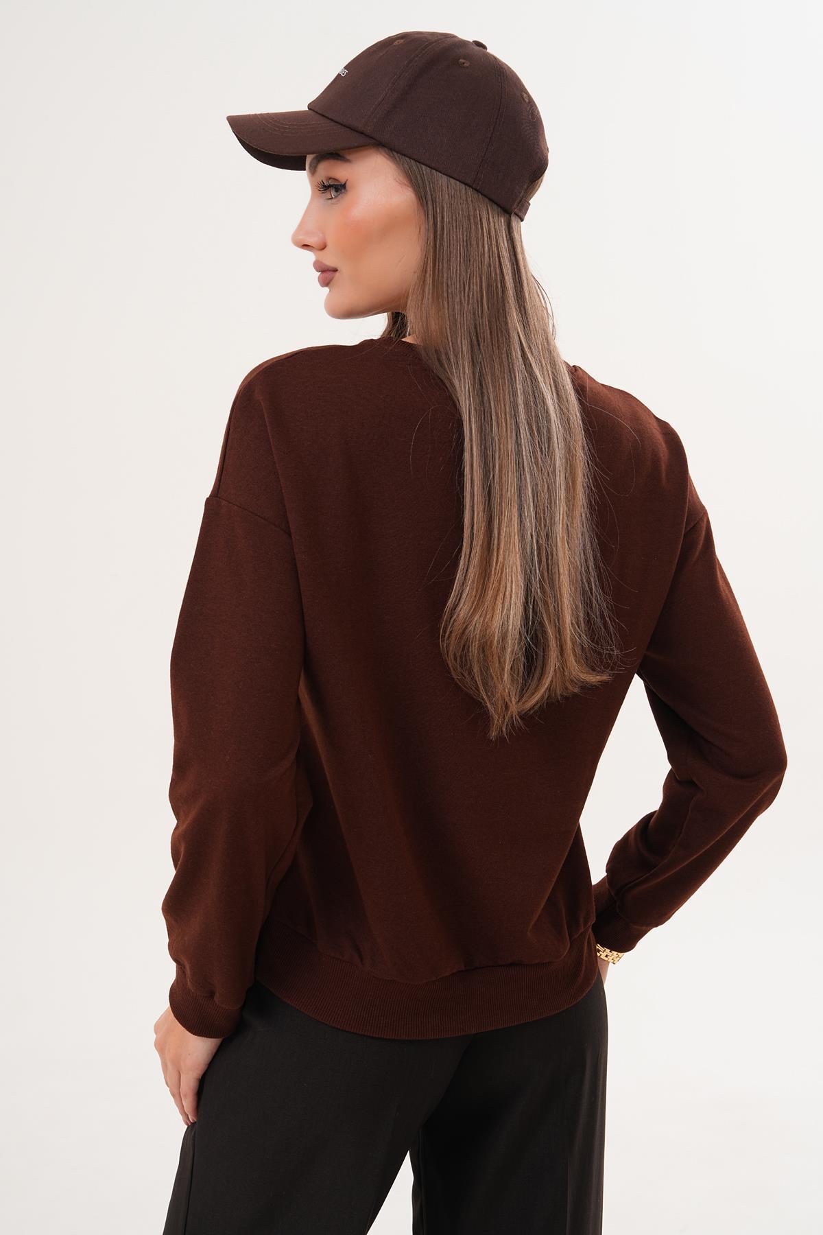 Kadın Baskılı İki İplik Sweatshirt 255329 -