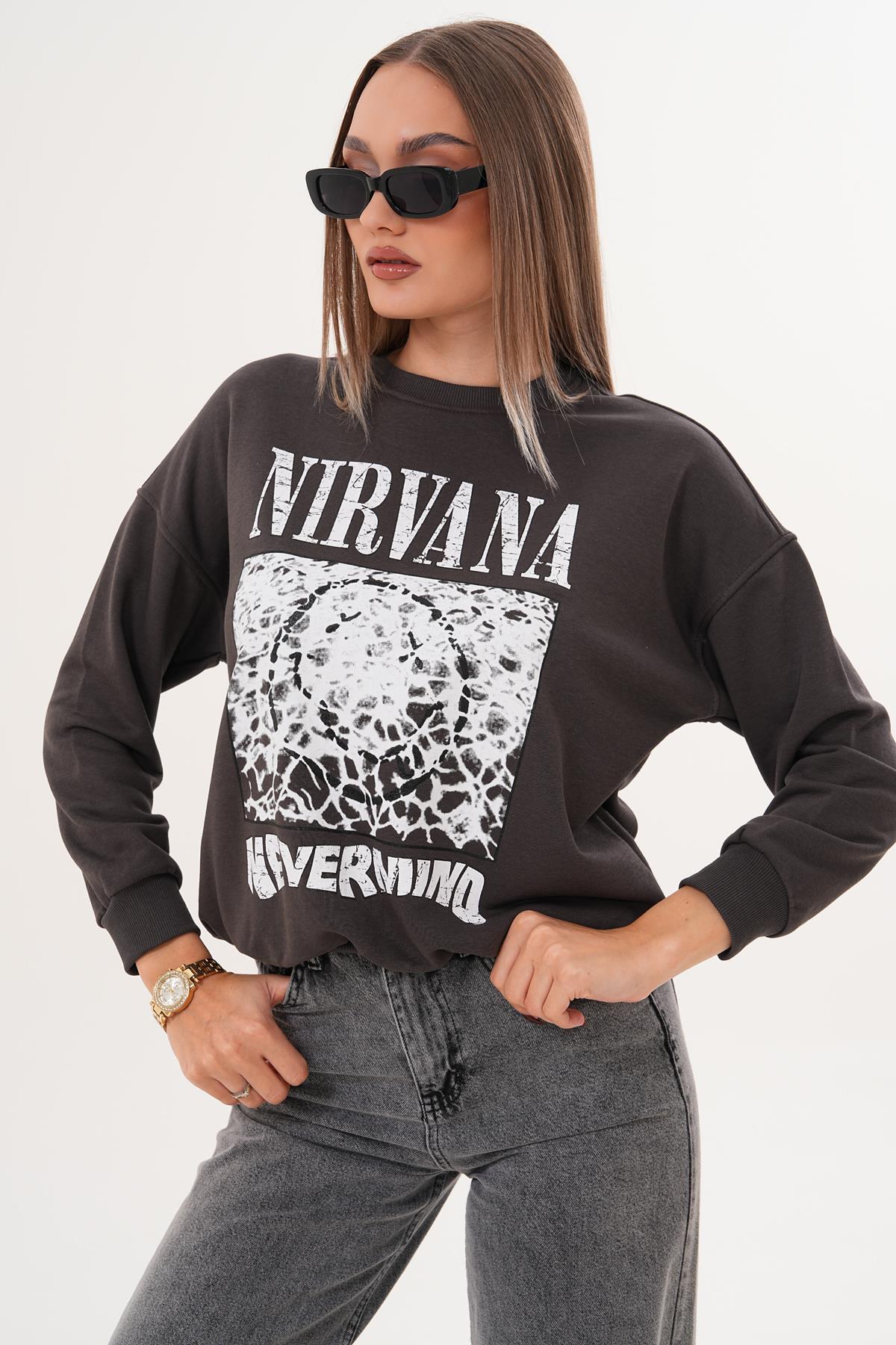 Kadın Baskılı Üç İplik Sweatshirt 255325 -