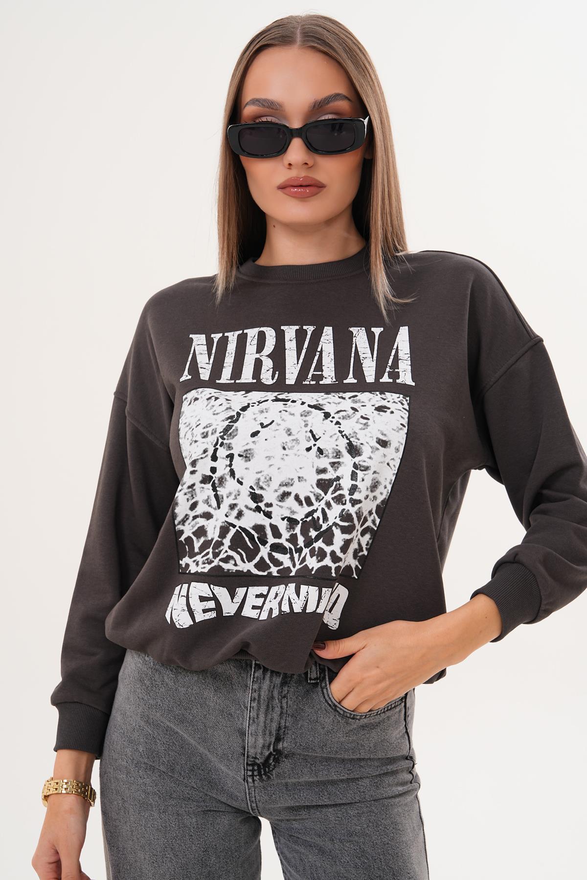 Kadın Baskılı Üç İplik Sweatshirt 255325 -