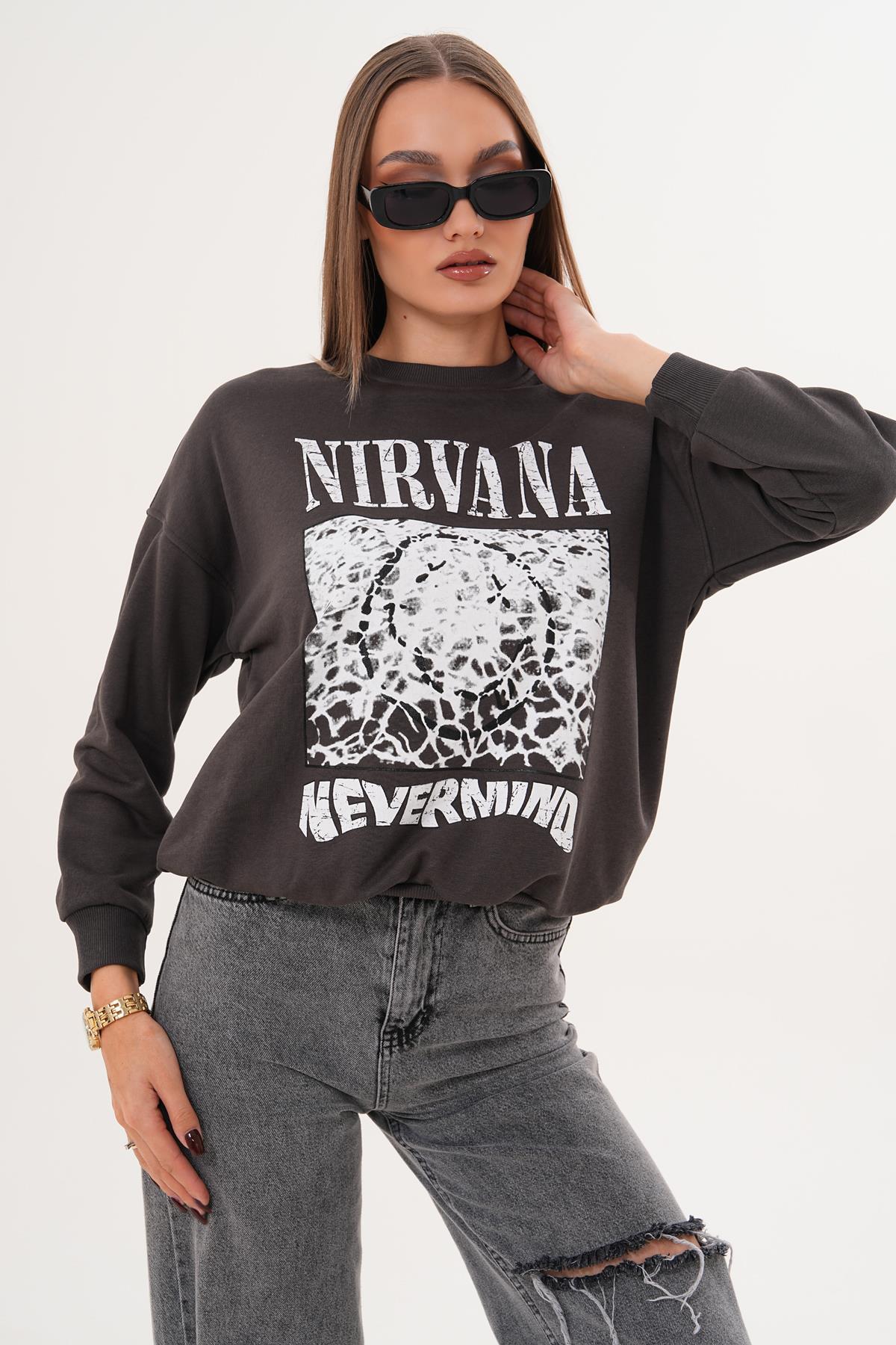 Kadın Baskılı Üç İplik Sweatshirt 255325 -