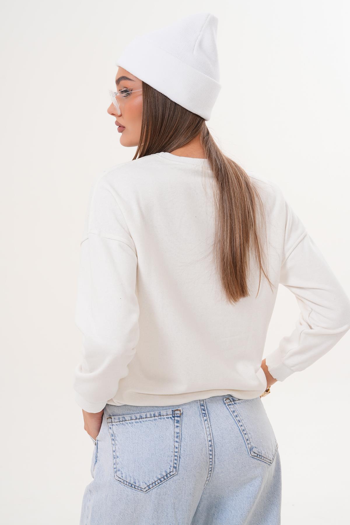 Kadın Baskılı Üç İplik Sweatshirt 255322 -