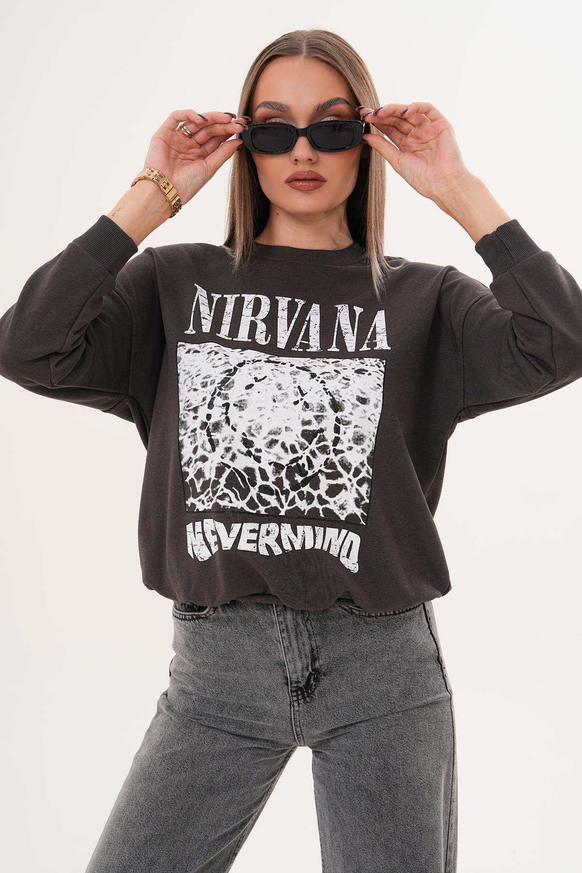 Kadın Baskılı Üç İplik Sweatshirt 255325 -