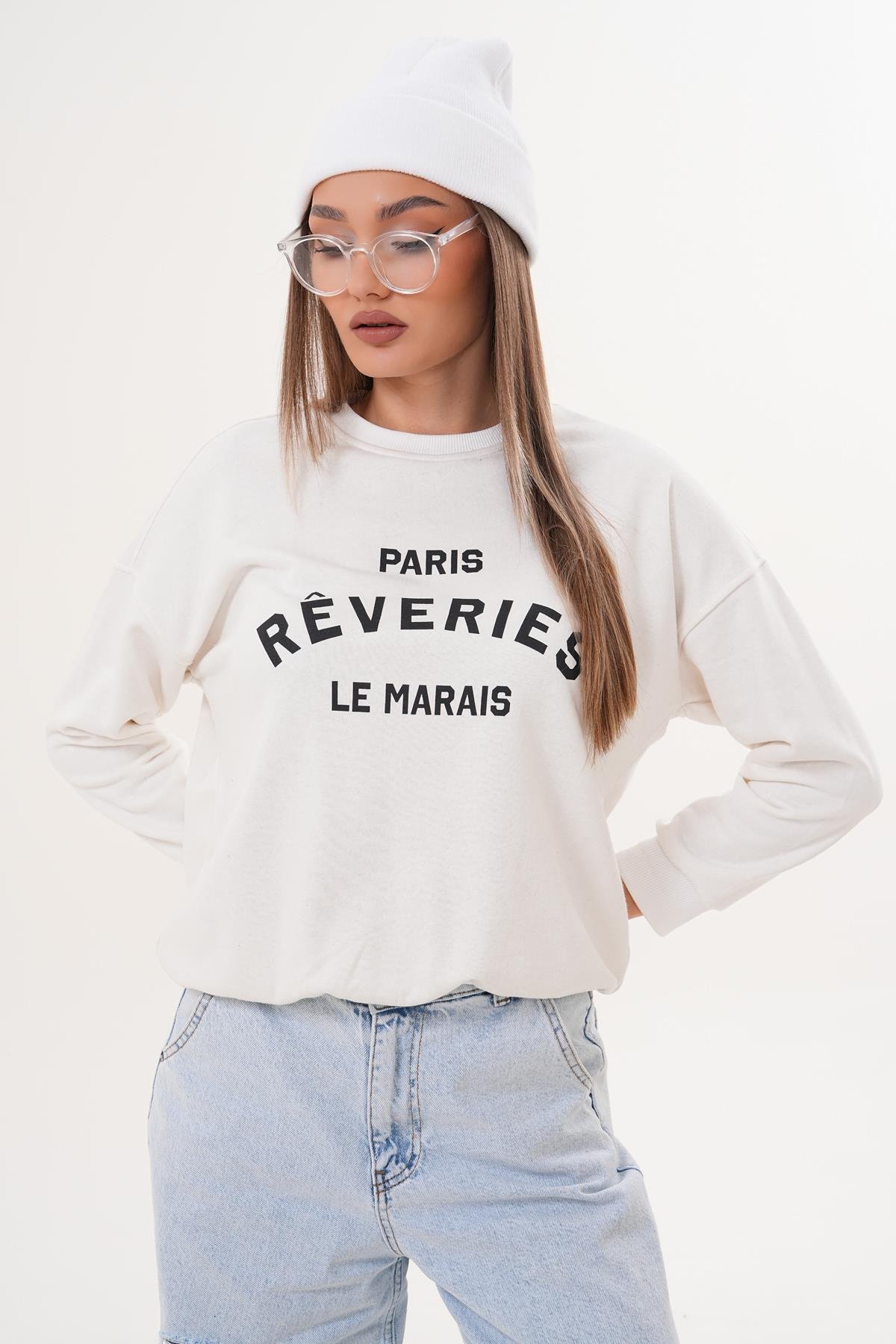 Kadın Baskılı Üç İplik Sweatshirt 255322 -