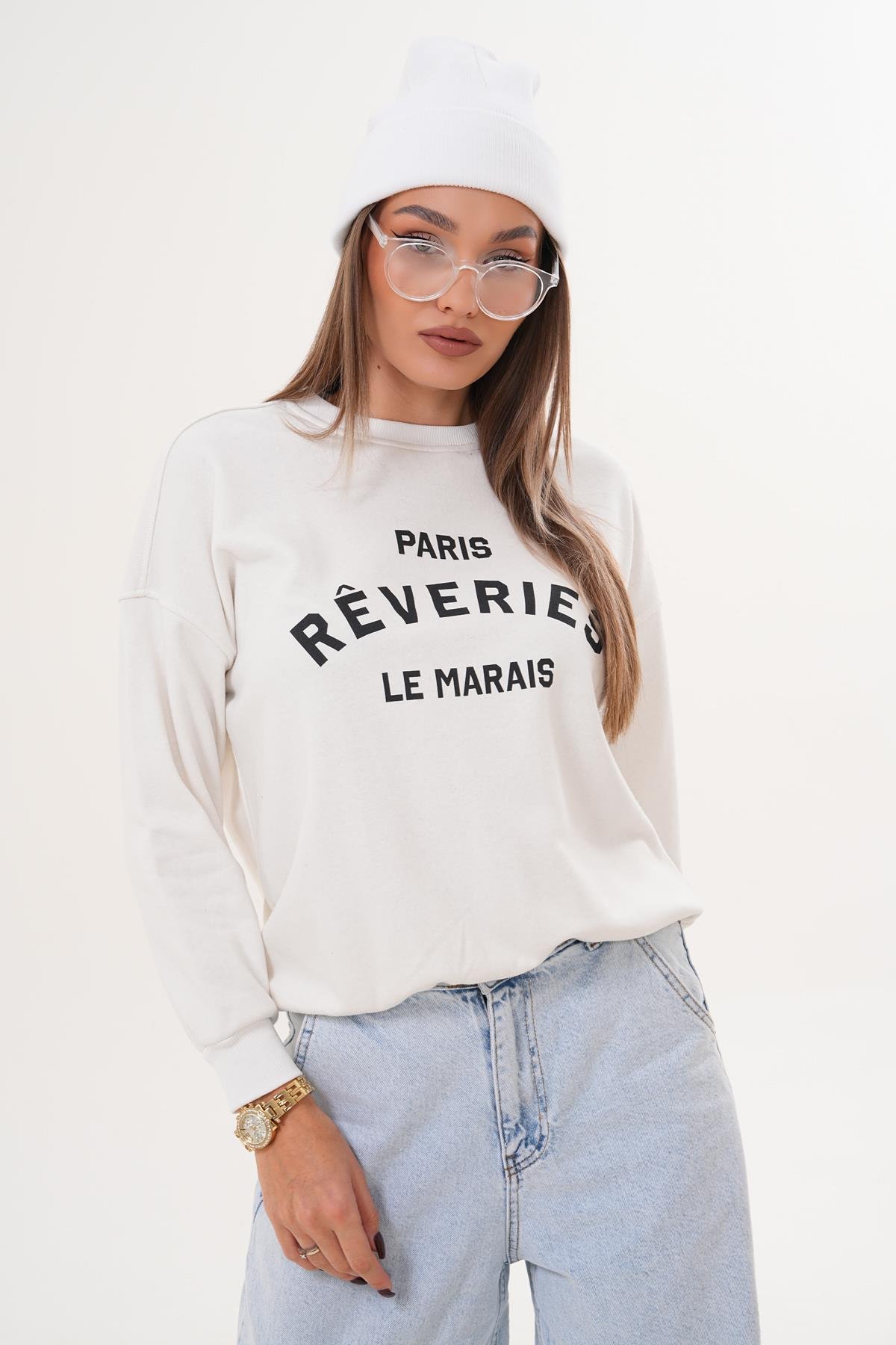 Kadın Baskılı Üç İplik Sweatshirt 255322 -