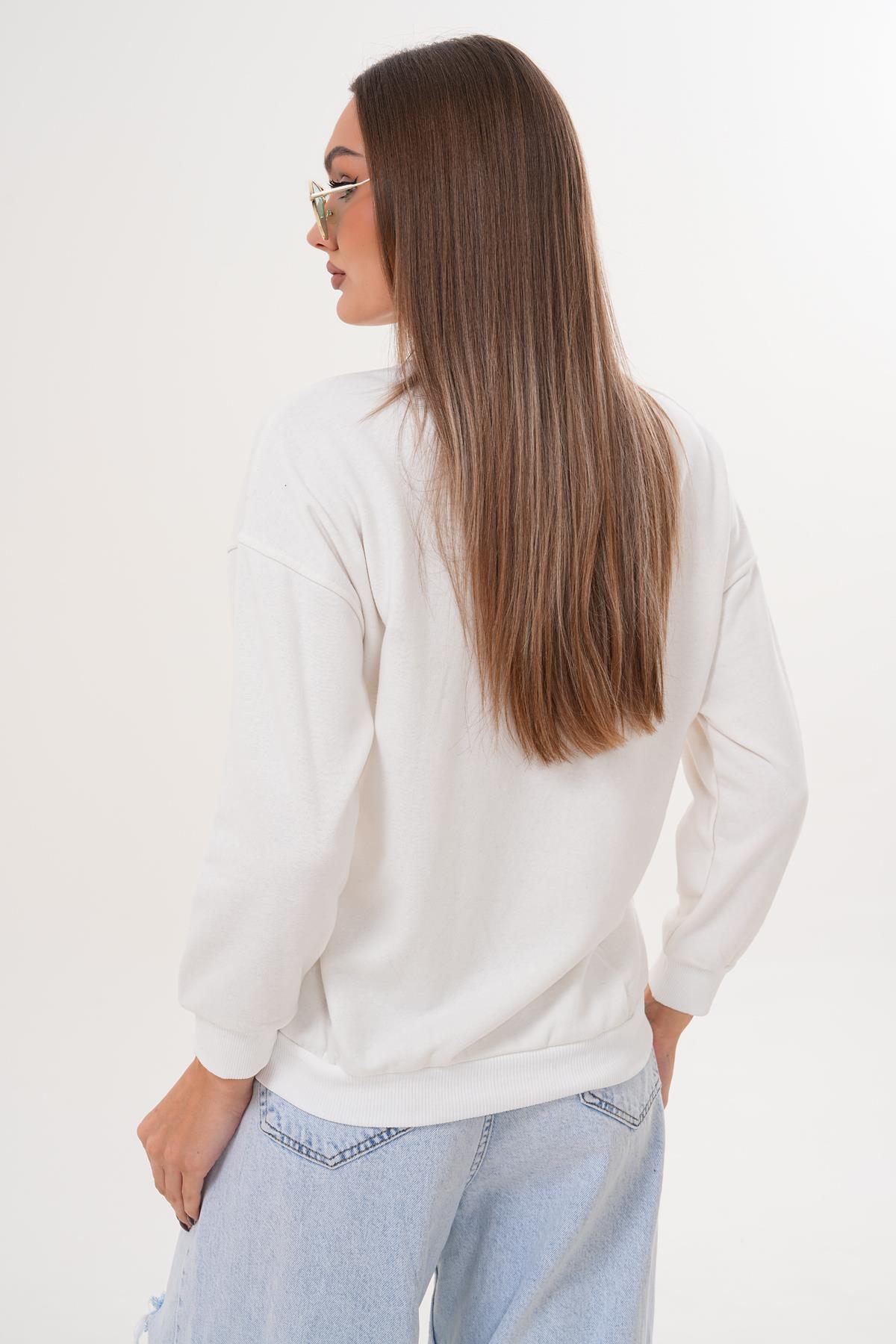 Kadın Baskılı Üç İplik Sweatshirt 255320 -