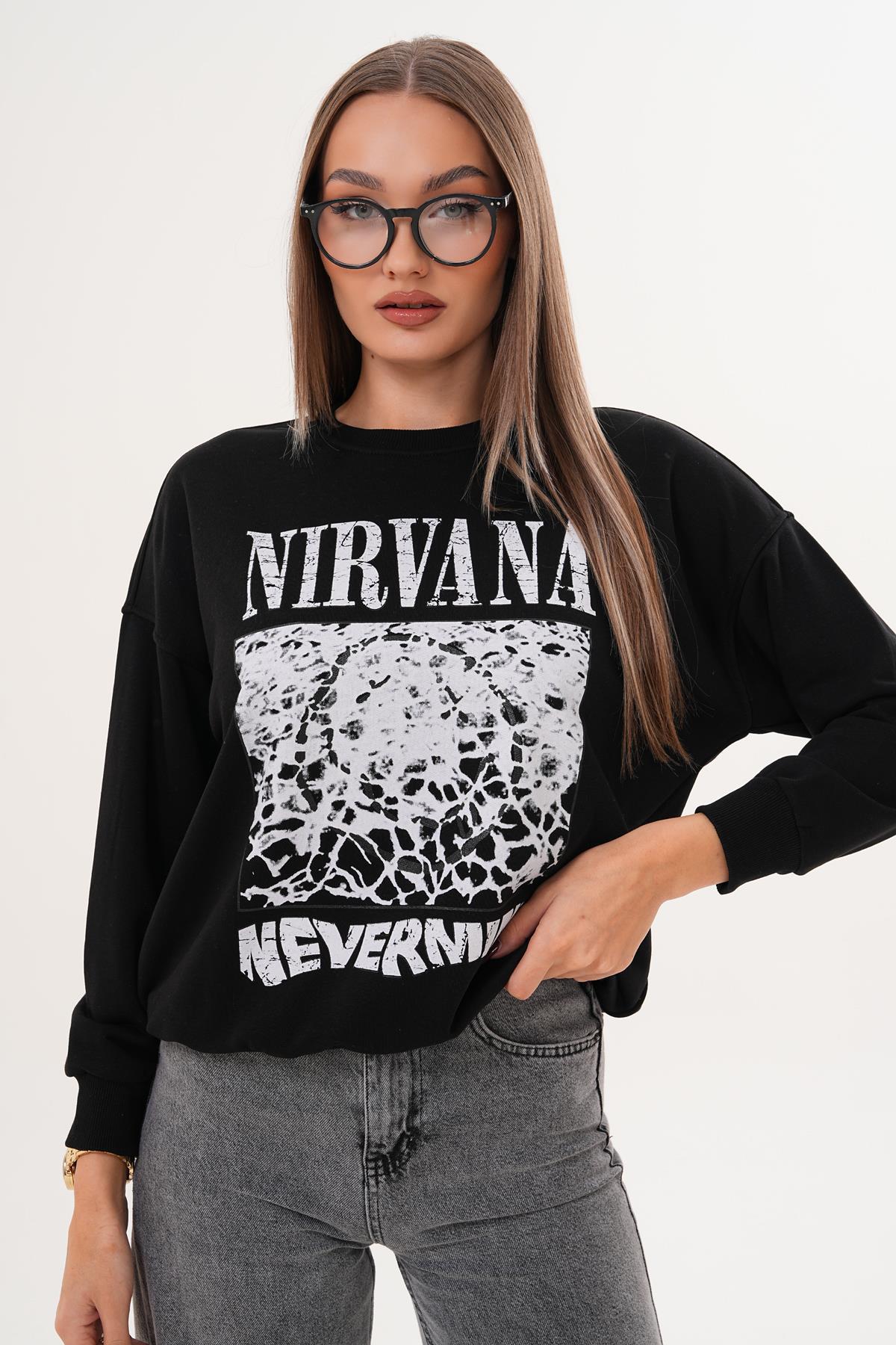 Kadın Baskılı Üç İplik Sweatshirt 255325 -