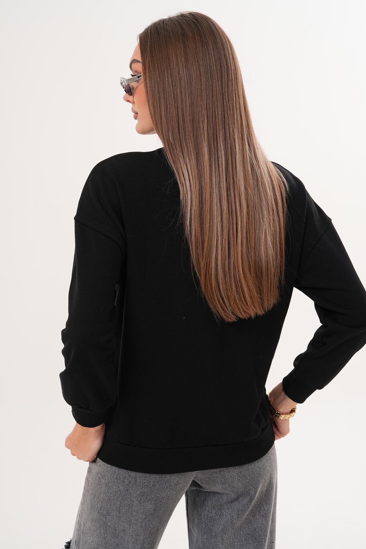 Kadın Baskılı Üç İplik Sweatshirt 255322 -