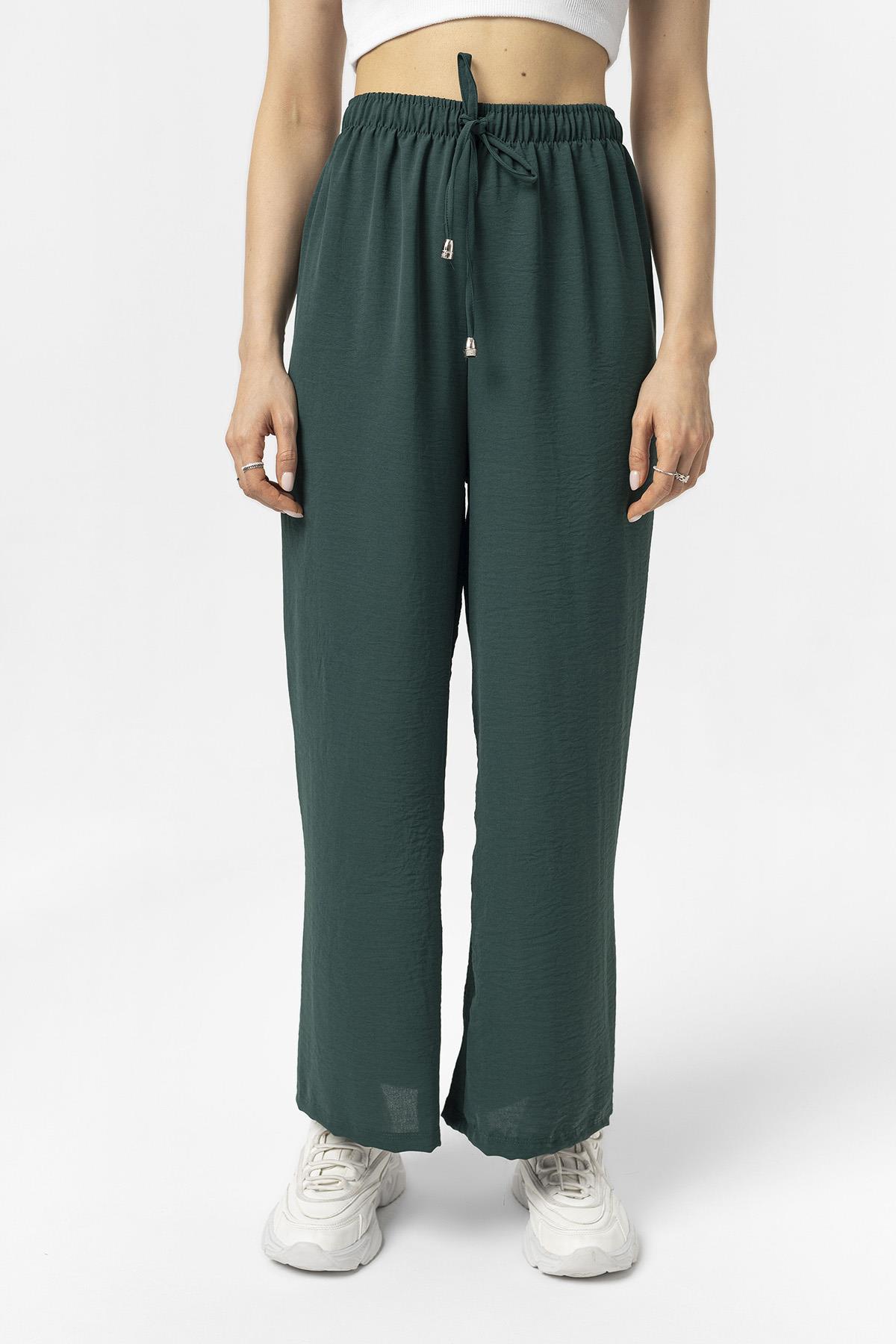 Kadın Beli Lastik Detaylı Bol Paça Pantolon 240240 -