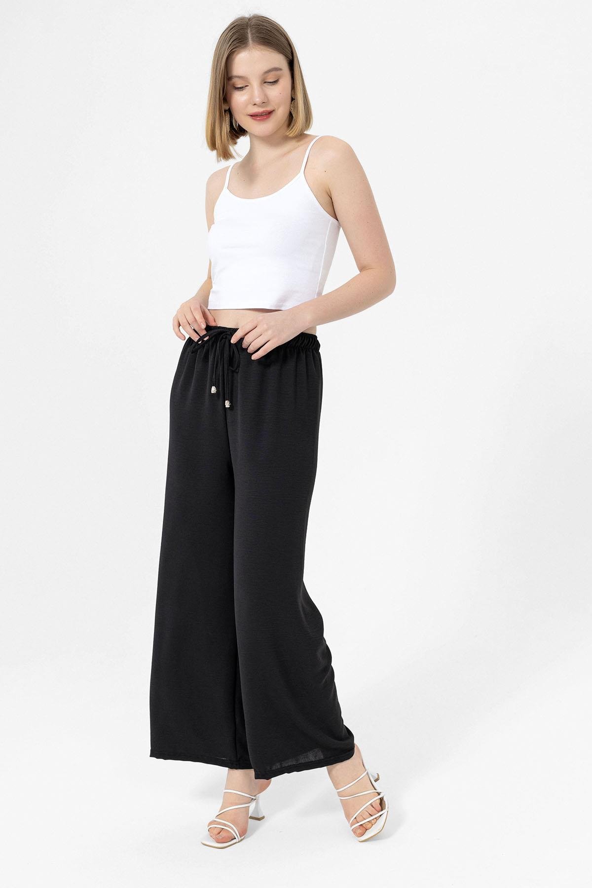 Kadın Beli Lastik Detaylı Bol Paça Pantolon 240240 -