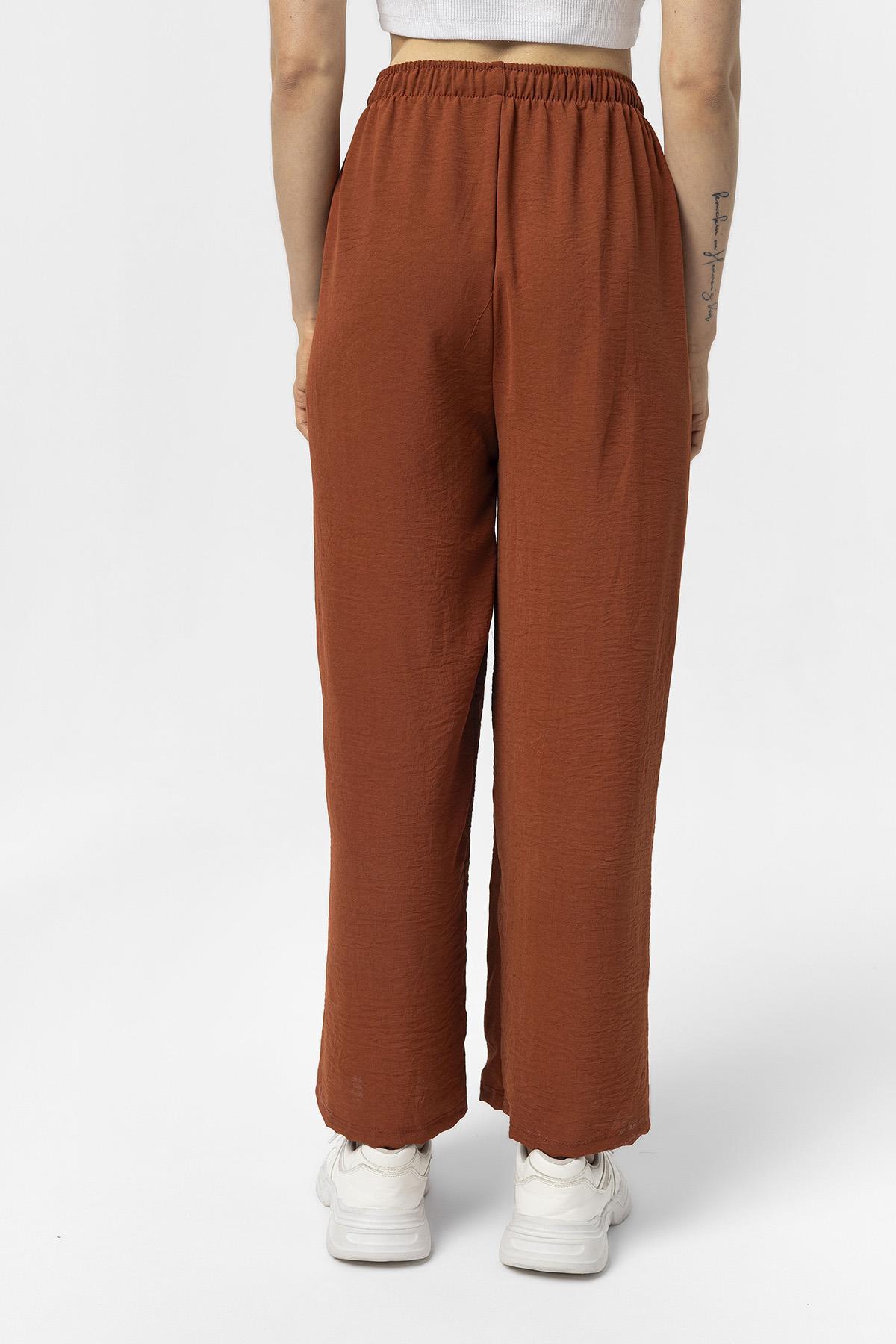 Kadın Beli Lastik Detaylı Bol Paça Pantolon 240240 -