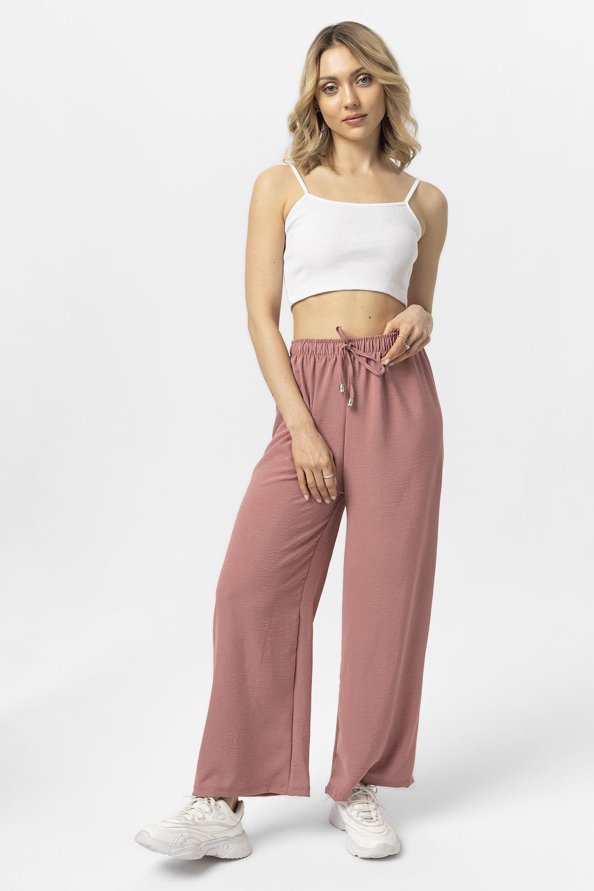 Kadın Beli Lastik Detaylı Bol Paça Pantolon 240240 -