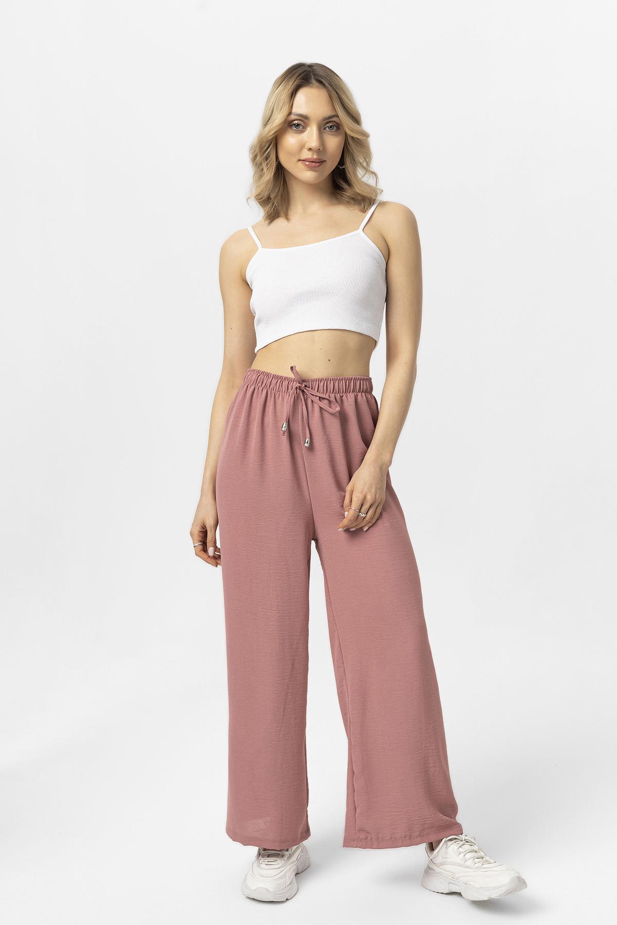 Kadın Beli Lastik Detaylı Bol Paça Pantolon 240240 -