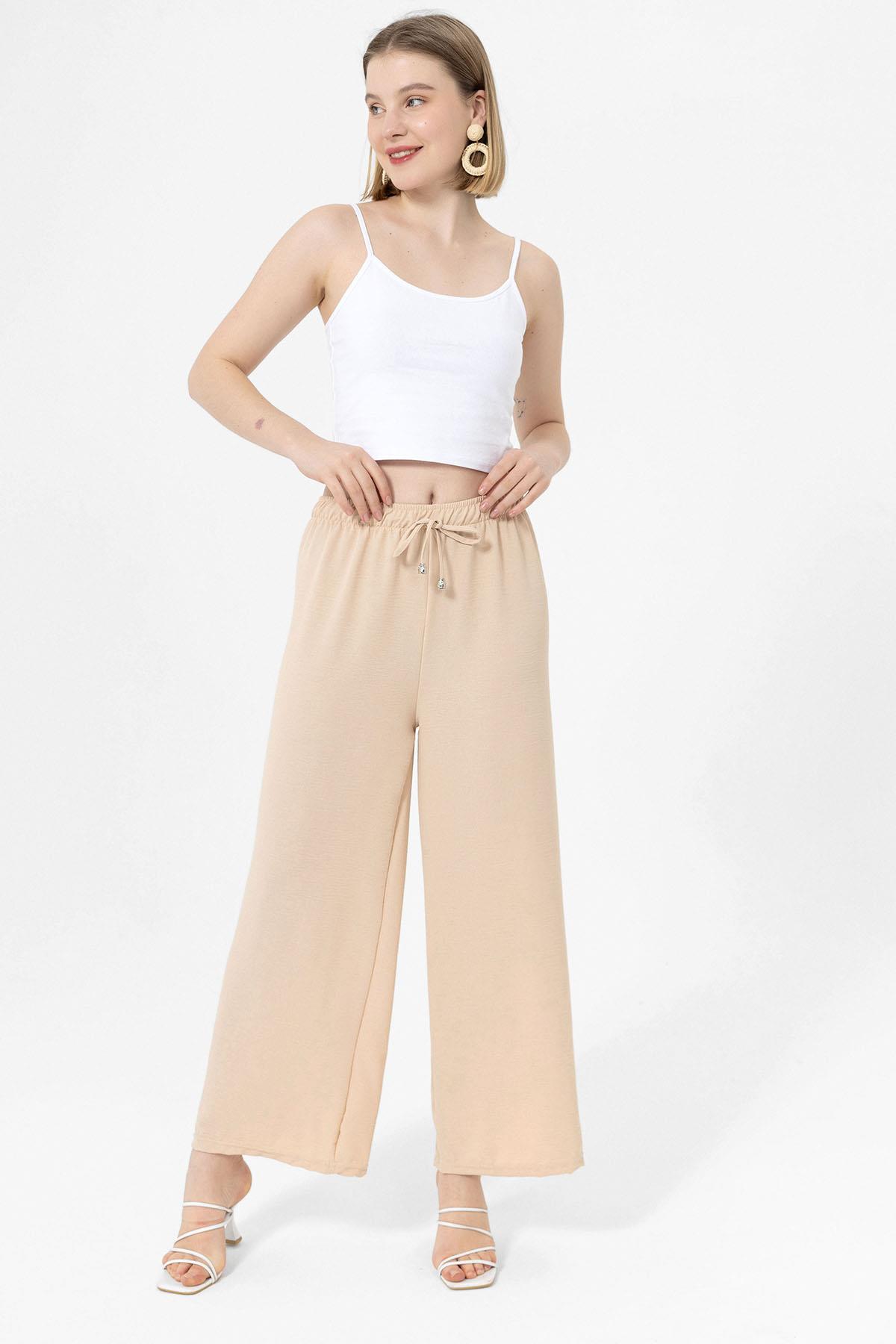 Kadın Beli Lastik Detaylı Bol Paça Pantolon 240240 -