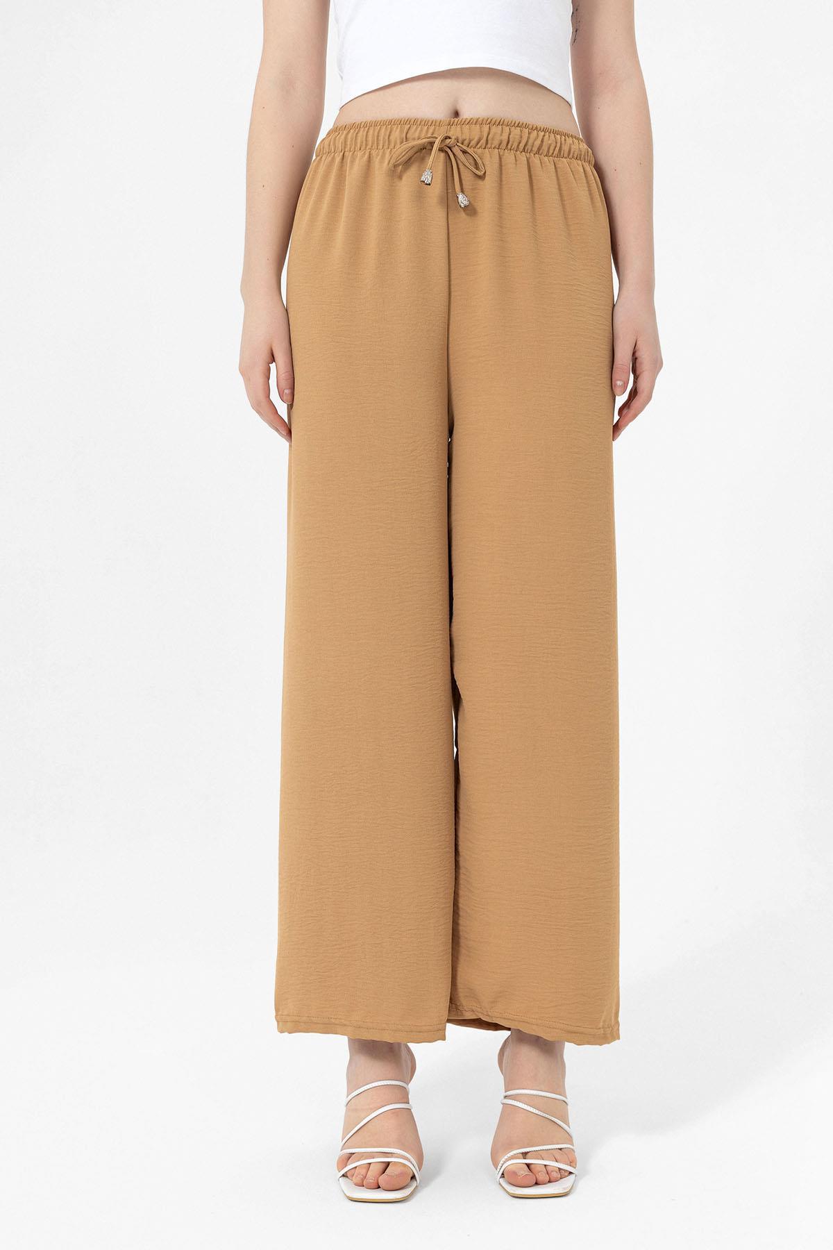 Kadın Beli Lastik Detaylı Bol Paça Pantolon 240240 -