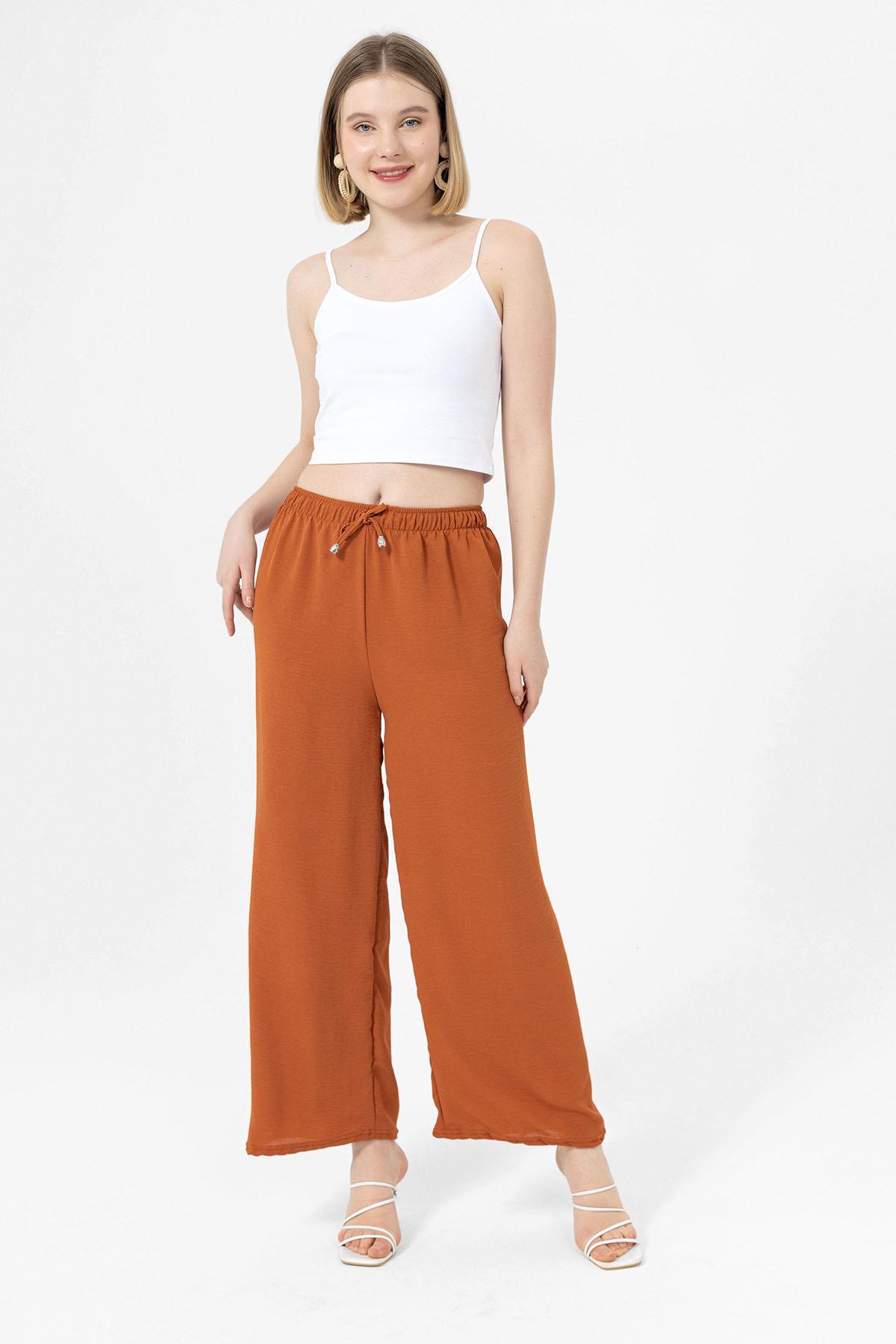 Kadın Beli Lastik Detaylı Bol Paça Pantolon 240240 -