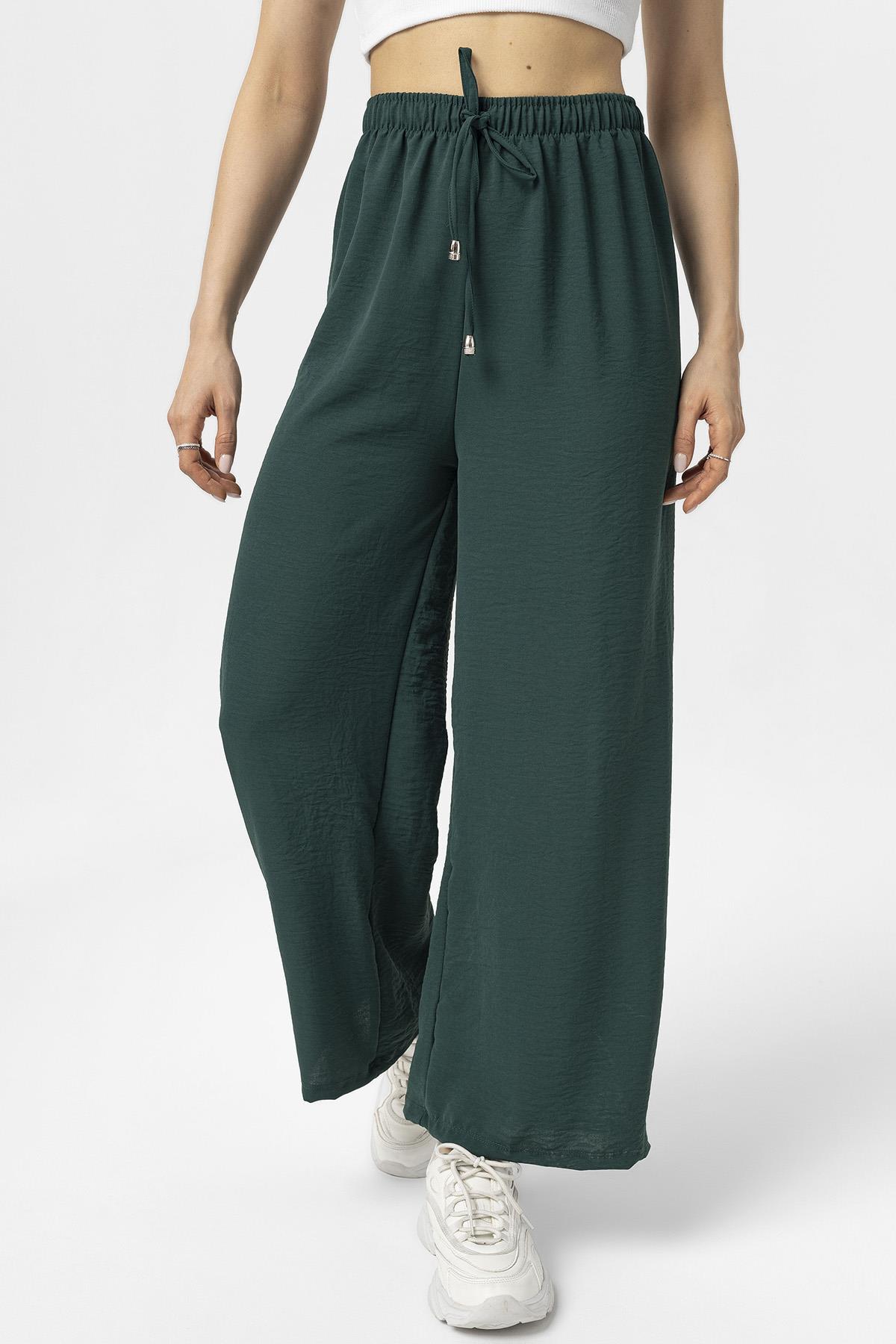 Kadın Beli Lastik Detaylı Bol Paça Pantolon 240240 -