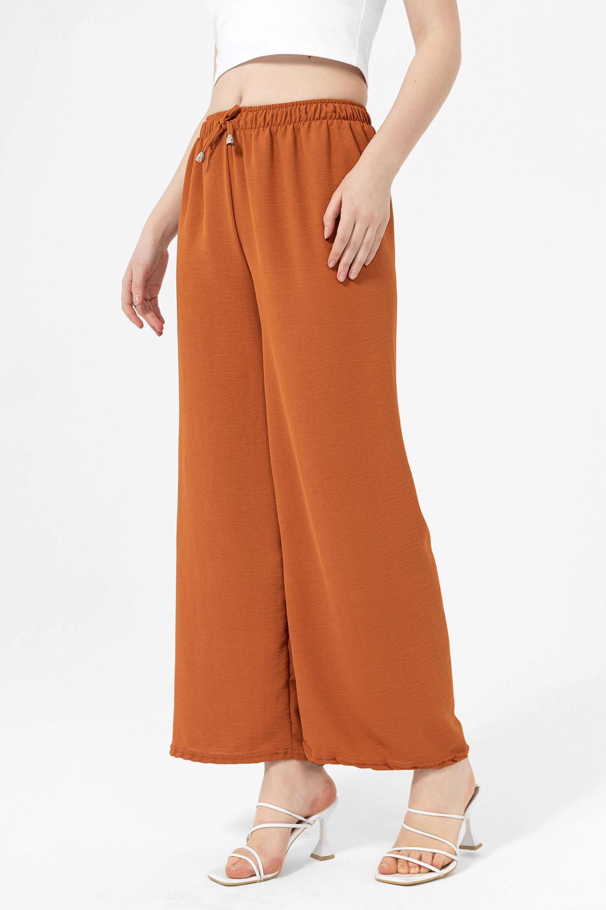 Kadın Beli Lastik Detaylı Bol Paça Pantolon 240240 -