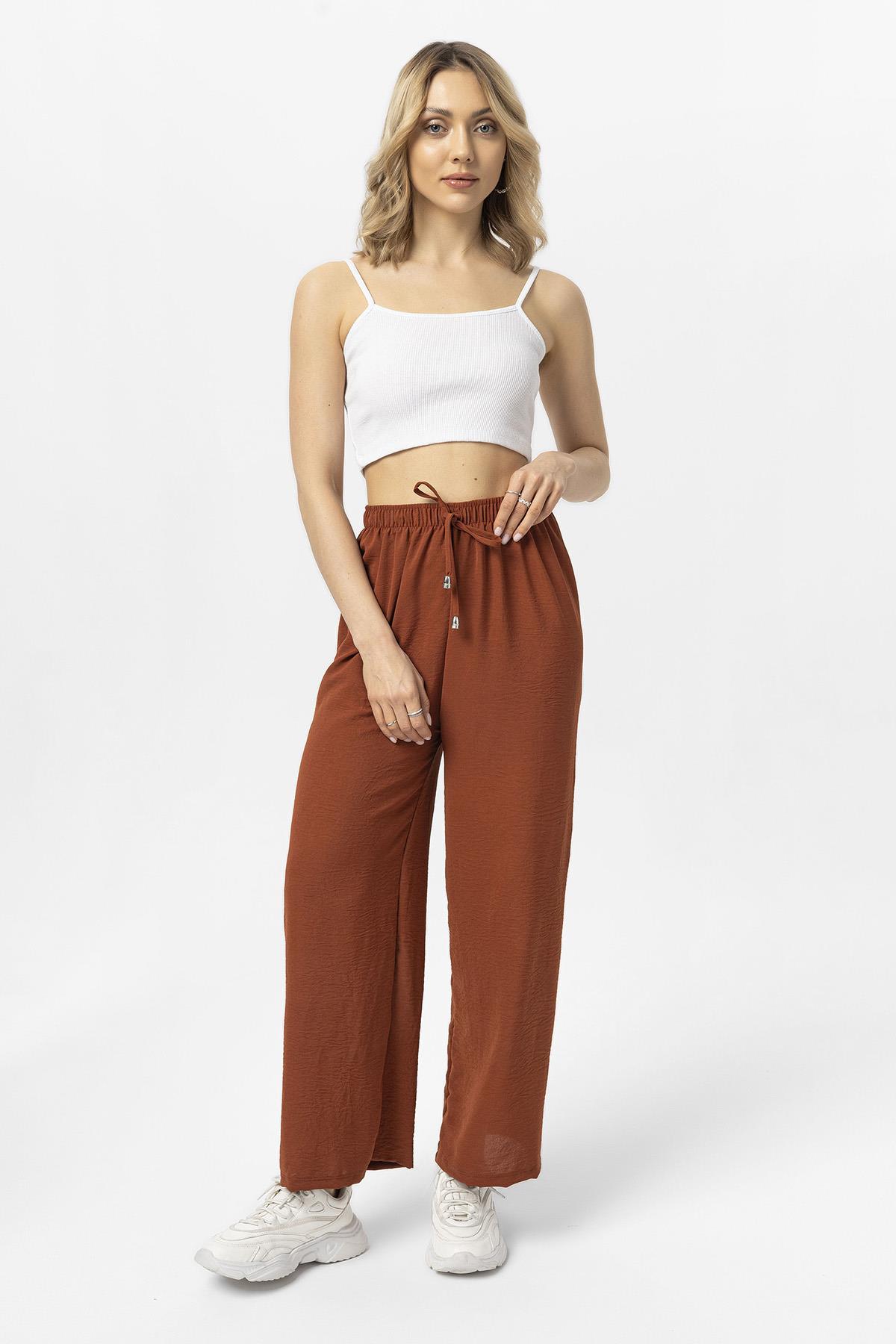 Kadın Beli Lastik Detaylı Bol Paça Pantolon 240240 -