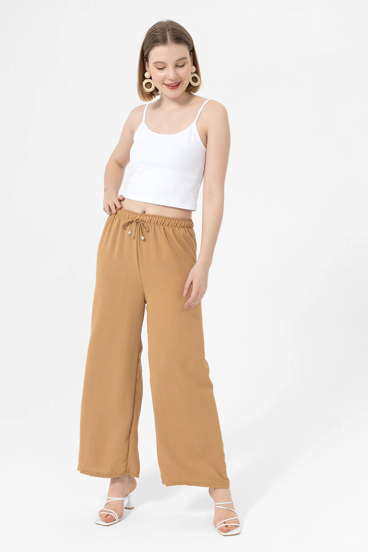 Kadın Beli Lastik Detaylı Bol Paça Pantolon 240240 -