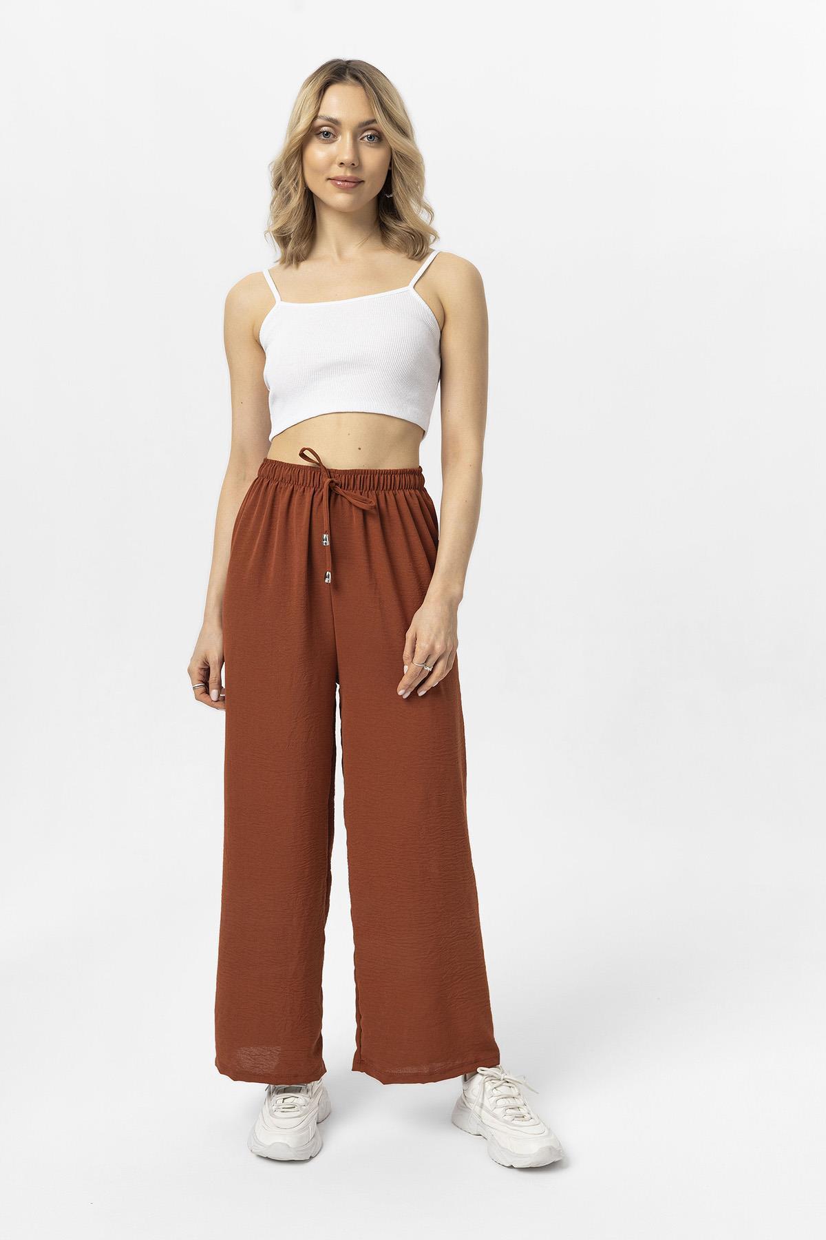 Kadın Beli Lastik Detaylı Bol Paça Pantolon 240240 -
