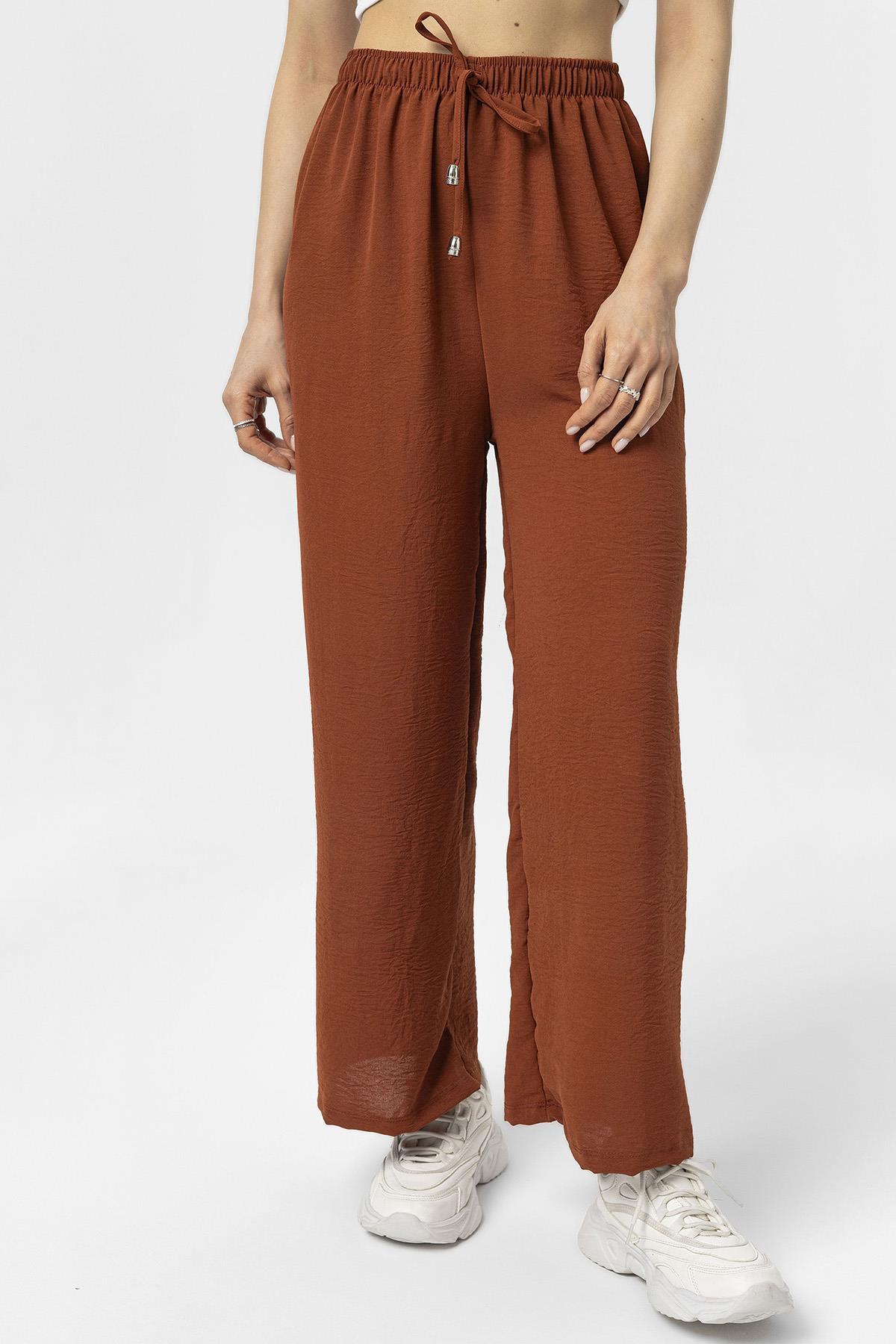 Kadın Beli Lastik Detaylı Bol Paça Pantolon 240240 -