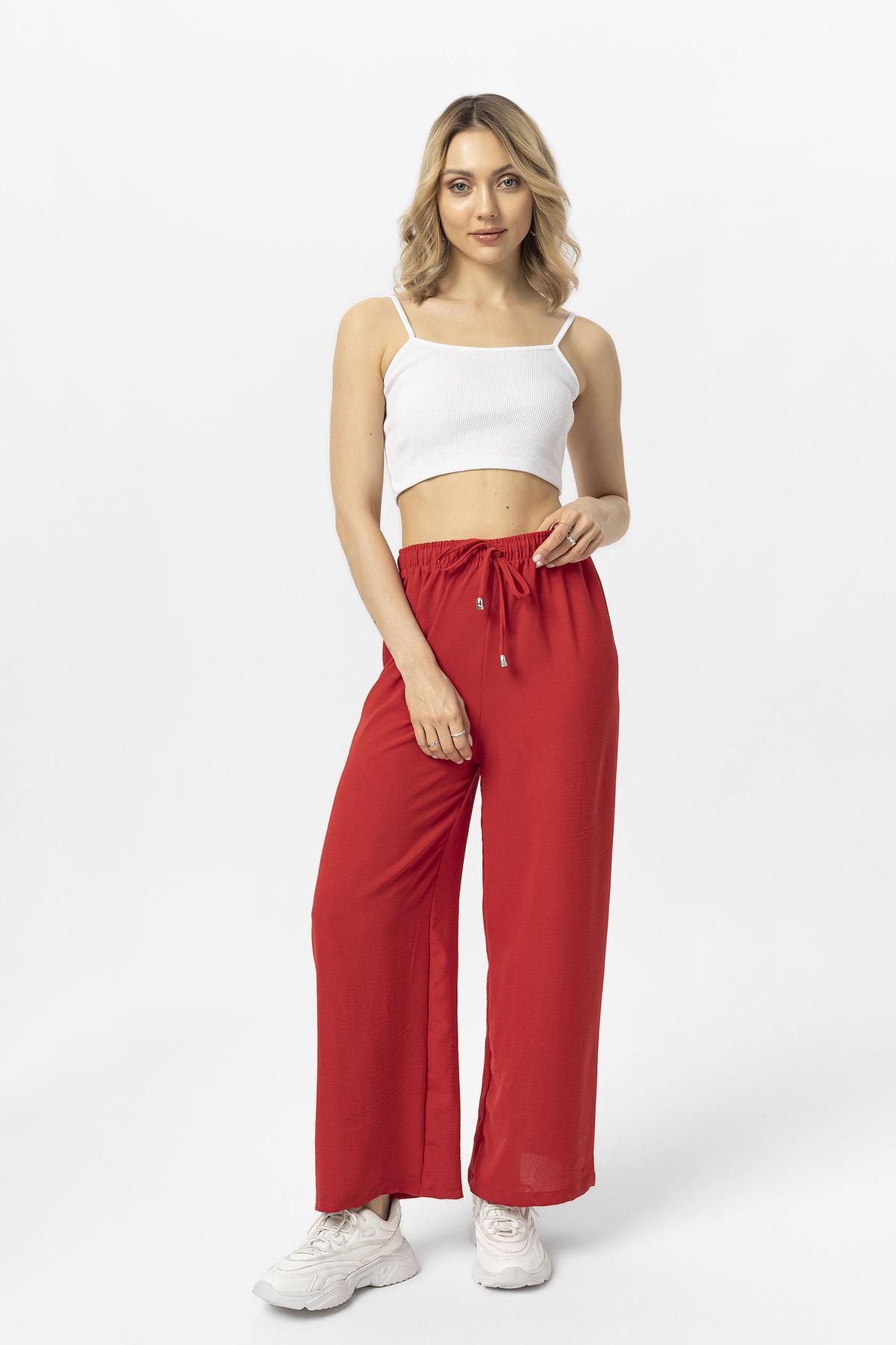 Kadın Beli Lastik Detaylı Bol Paça Pantolon 240240 -