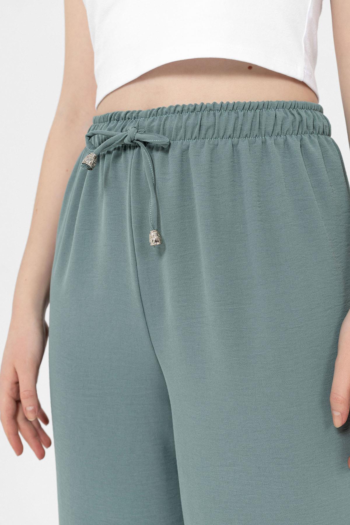 Kadın Beli Lastik Detaylı Bol Paça Pantolon 240240 -