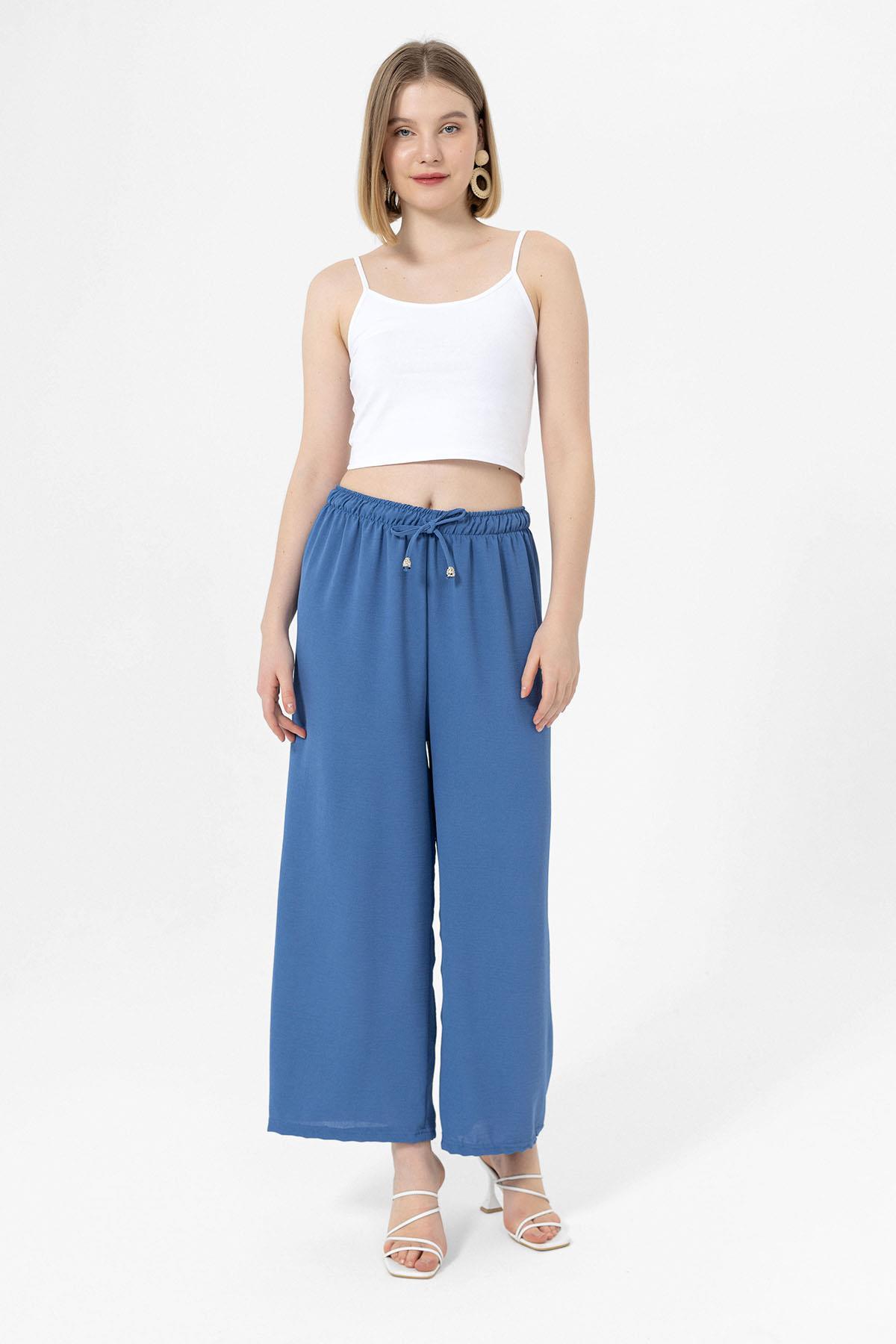 Kadın Beli Lastik Detaylı Bol Paça Pantolon 240240 -