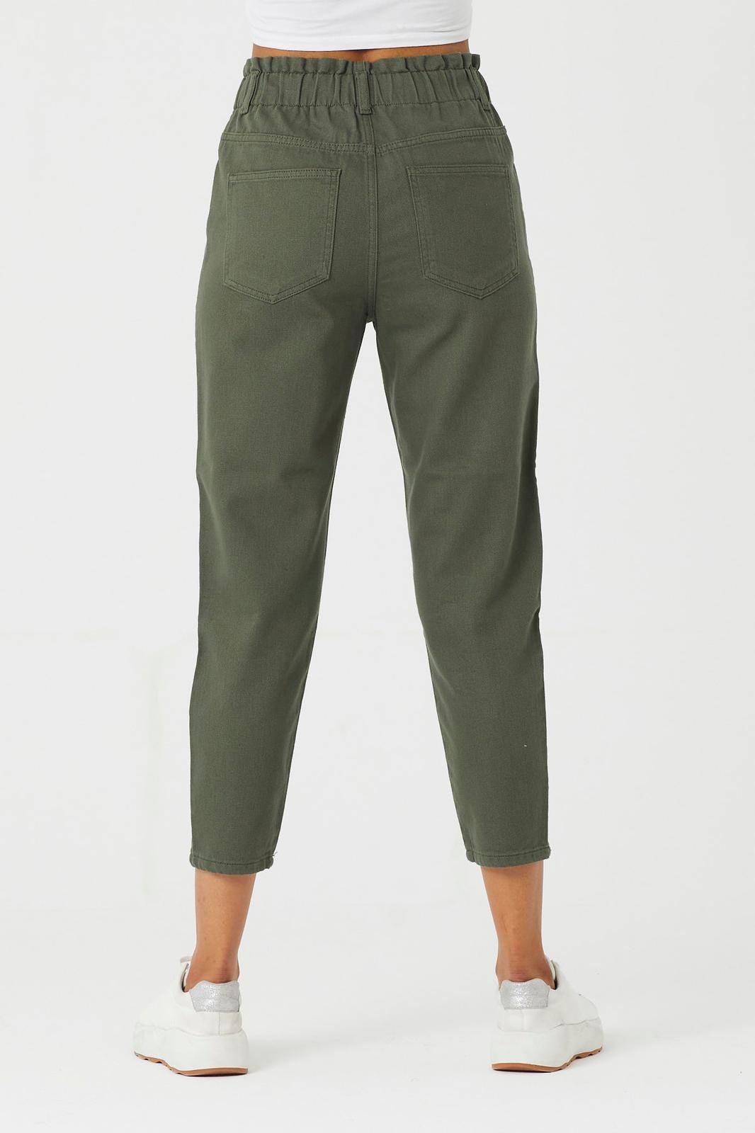 Kadın Beli Lastikli Çift Düğme Detaylı Gabardin Pantolon