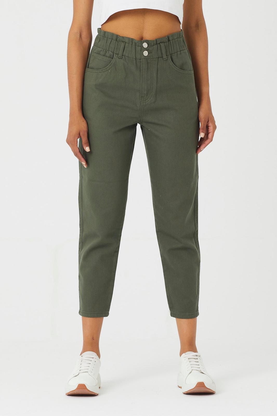 Kadın Beli Lastikli Çift Düğme Detaylı Gabardin Pantolon