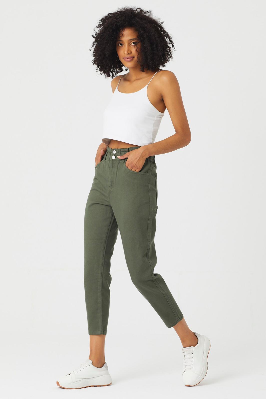 Kadın Beli Lastikli Çift Düğme Detaylı Gabardin Pantolon