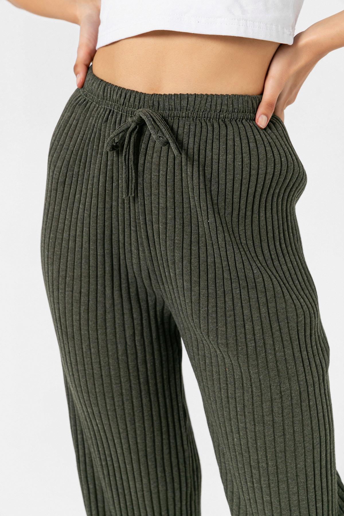 Kadın Beli Lastikli İspanyol Paça Kaşkorse Pantolon