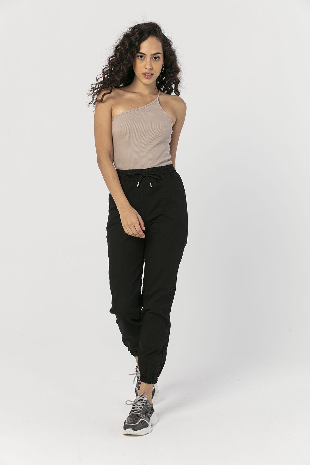 Kadın Beli Paçası Lastikli Gabardin Pantolon