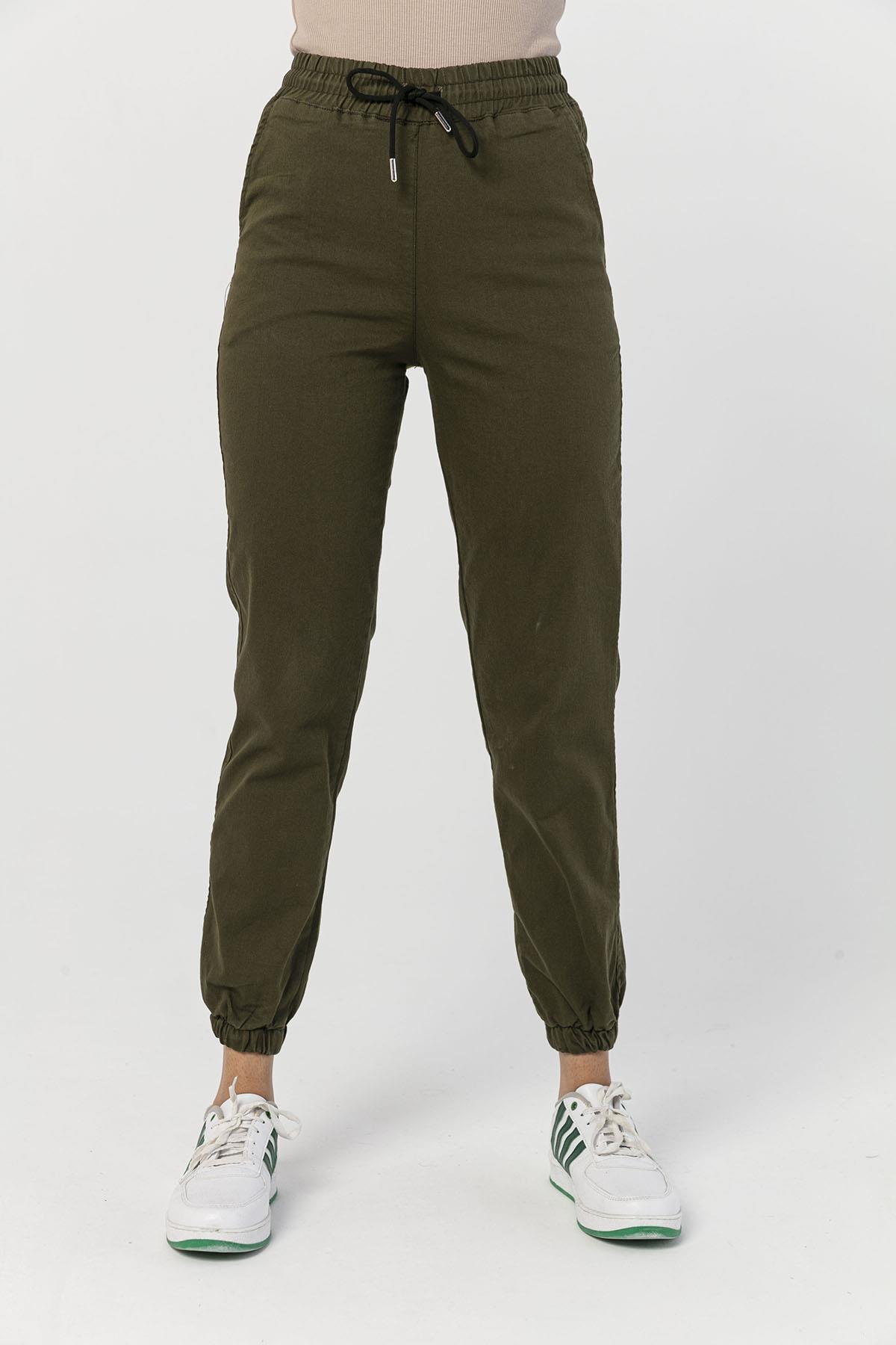 Kadın Beli Paçası Lastikli Gabardin Pantolon